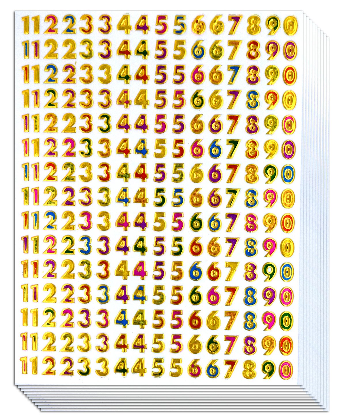 Calcomanías de números del 0 al 9, 10 hojas coloridas de letras de números, calcomanías decorativas, calcomanías para álbumes de recortes, calcomanías reflectantes – Calcomanías para niños – Tamaño 4