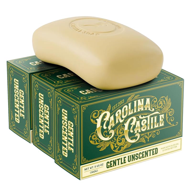 Carolina Castile Soap Sabonete em Barra Castile Vegano Sem Fragrância – Pacote com 3 Barras, 142 g Cada