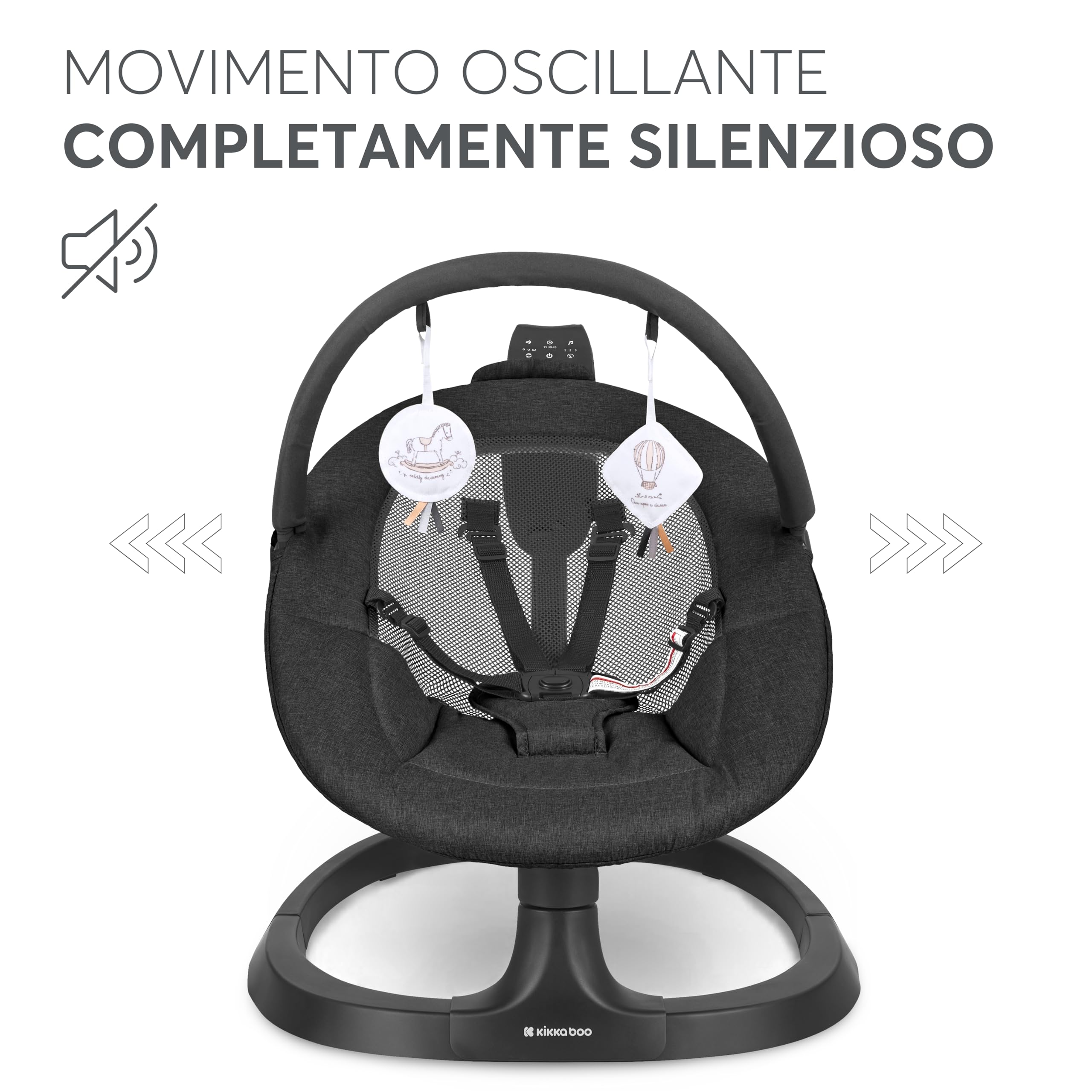 KikkaBoo ZAZU Altalena Elettrica Neonato, 3 Direzioni E 3 Velocità, Con Musica E Timer, Fino A 30 Kg