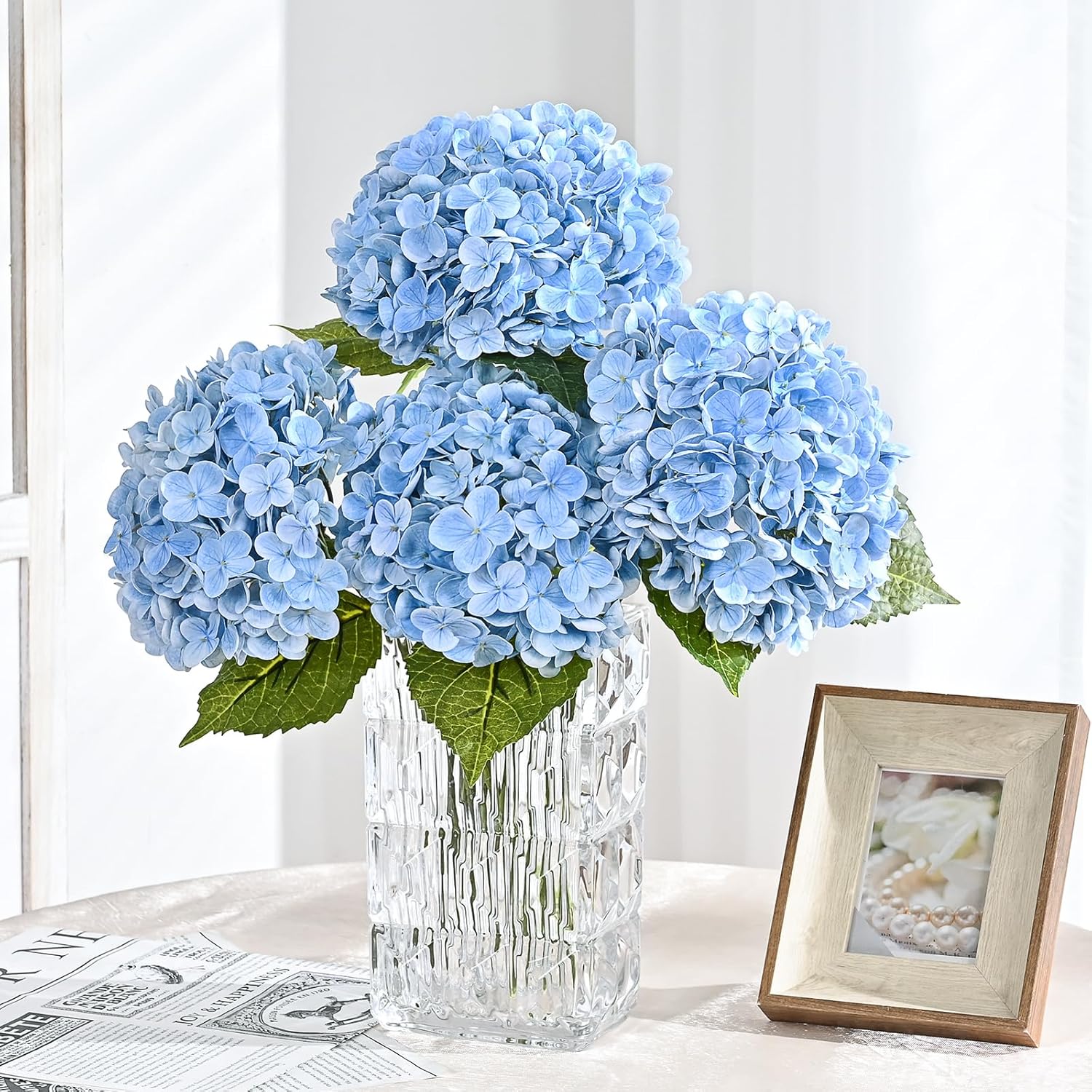 MARTINE MALL 2Pcs 21in Hydrangea Artificial Flowers, Latex Real Touch Hydrangeas Lifelike Large Hydrangea Flowers for Home Decor Party Arrangements Wedding Bouquets Centerpieces (Blue) - Image 4