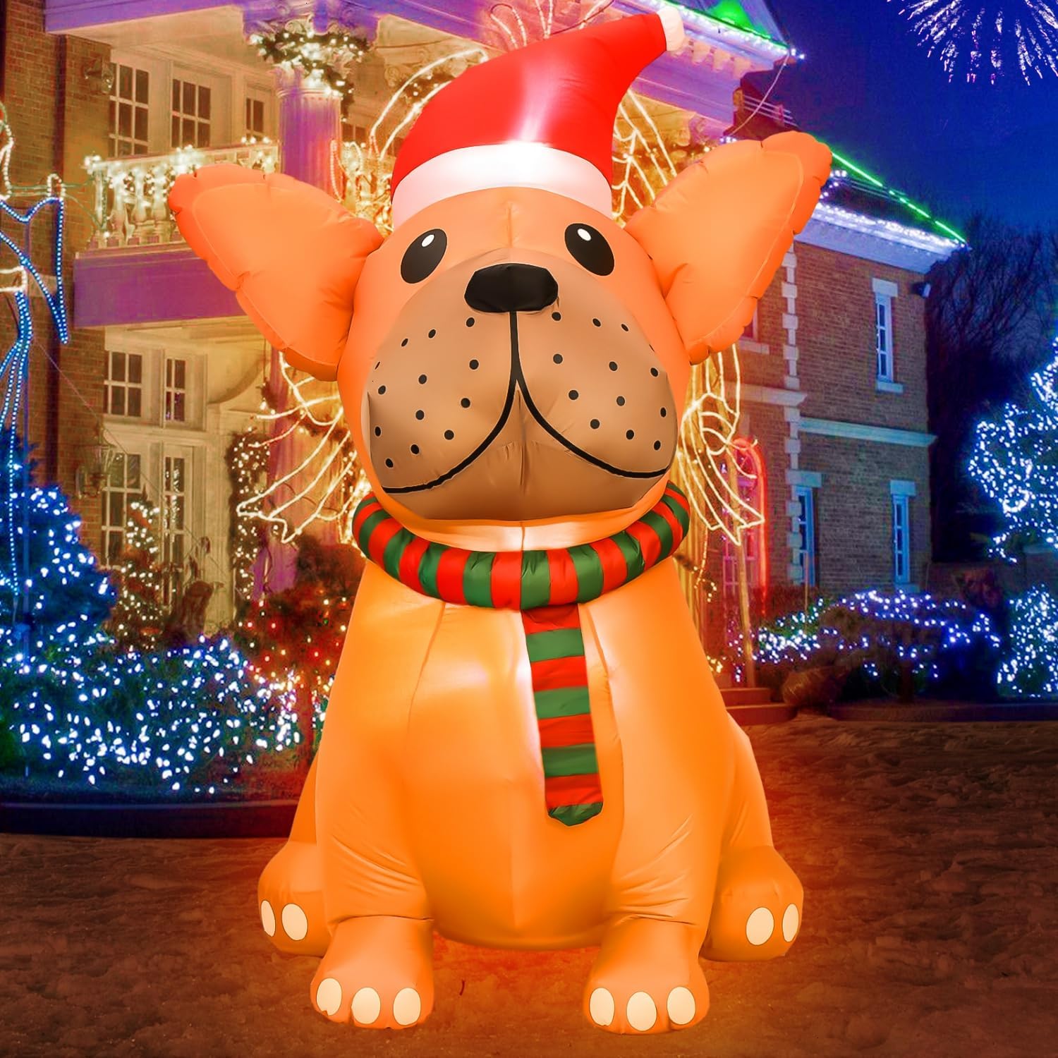 JETEHO 8FT Christmas Inflatable Bulldog Outdoor Decoration Christmas