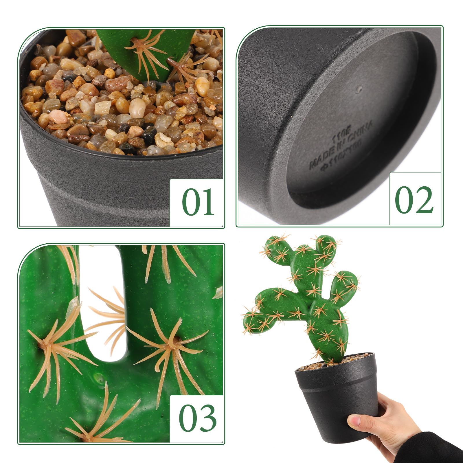 Générique 2 pièces Lot de Cactus Artificiels Pot Décoratif Figurines Succulentes Simulées Plantes sans Entretien pour Bureau Salon et Balcon