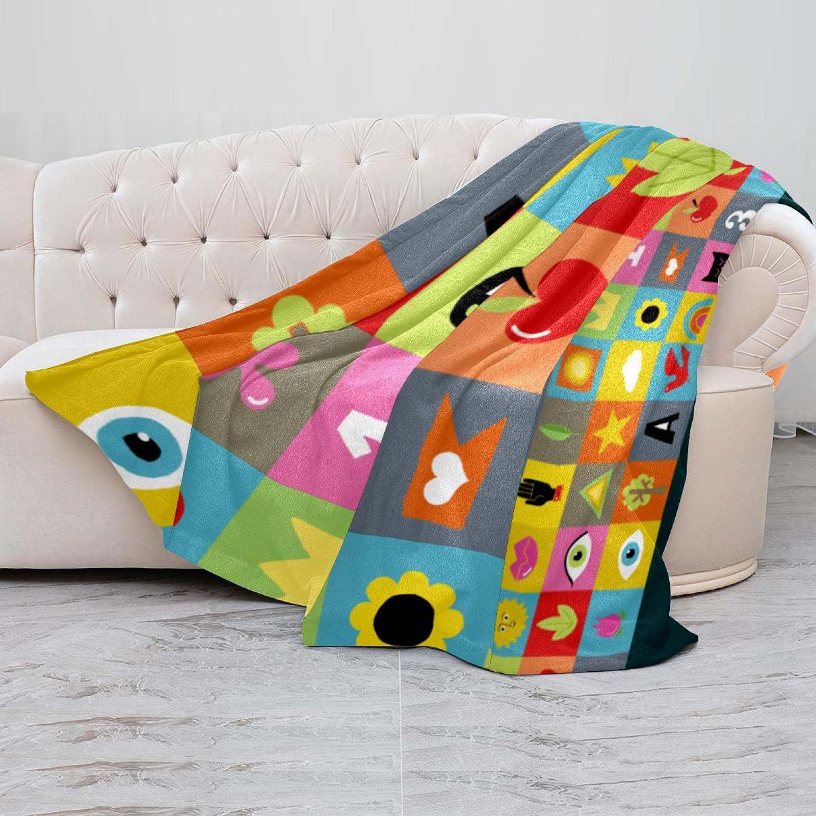Manta de forro polar, súper suave, lujosa, diseño de iconos dibujados a mano