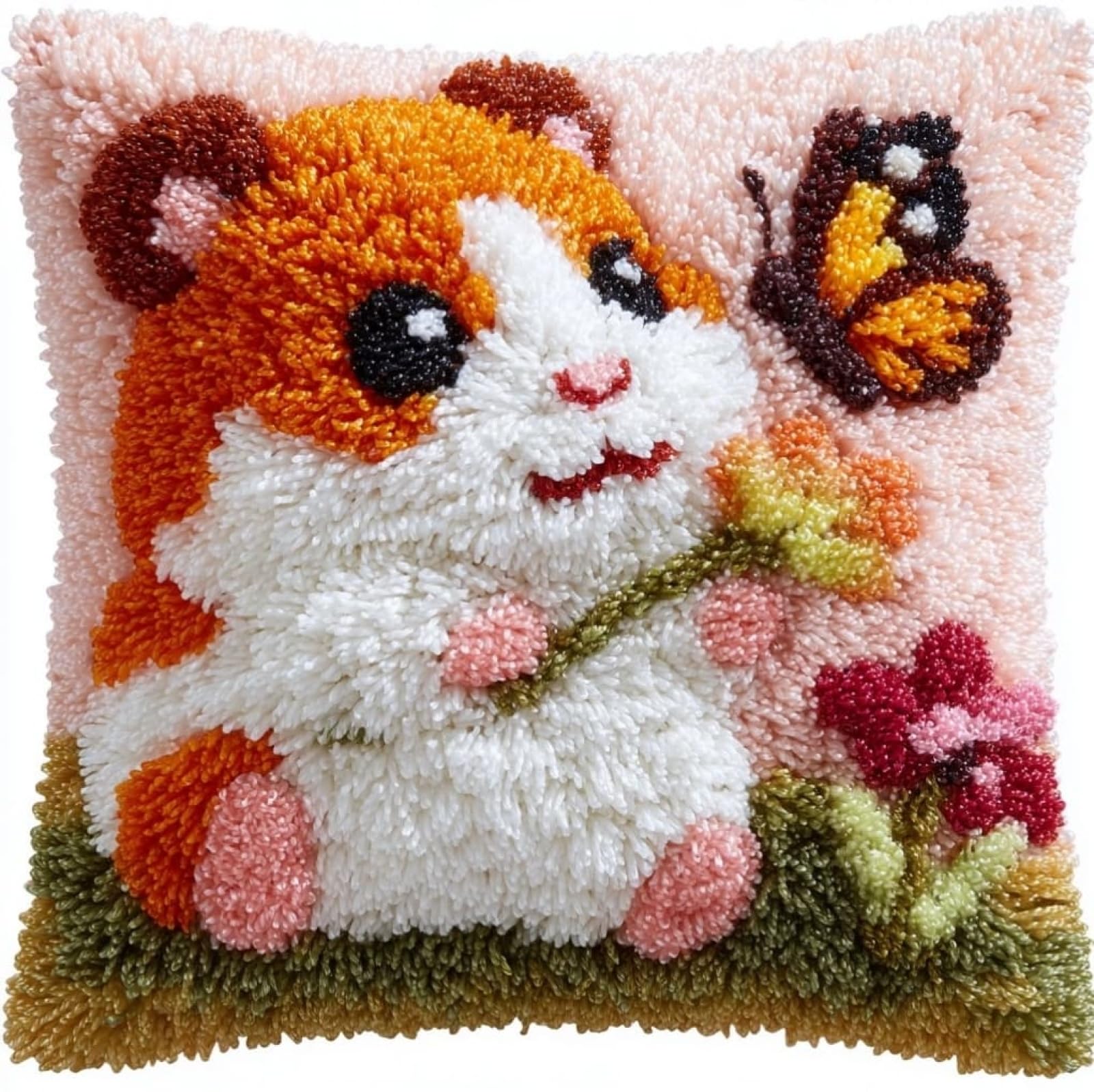 Wallustrioaw Hamsters And Butterflies Latch Hook Cushion Kit 43X43cm,