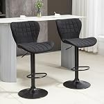 HOMCOM Ensemble de 2 Tabourets de Bar, Chaises de Bar Pivotantes à Hauteur Réglable, Tabourets de Comptoir en Tissu Effet Lin avec Siège Large, Dossier et Repose-Pieds, Noir
