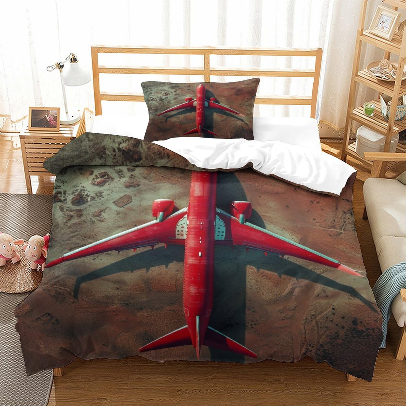 P1S9U7W5Y 3D Printed Vintage Airplane Duvet Cover Set 3pcs Microfiber Aviation Bedding Set Single（135x200cm）