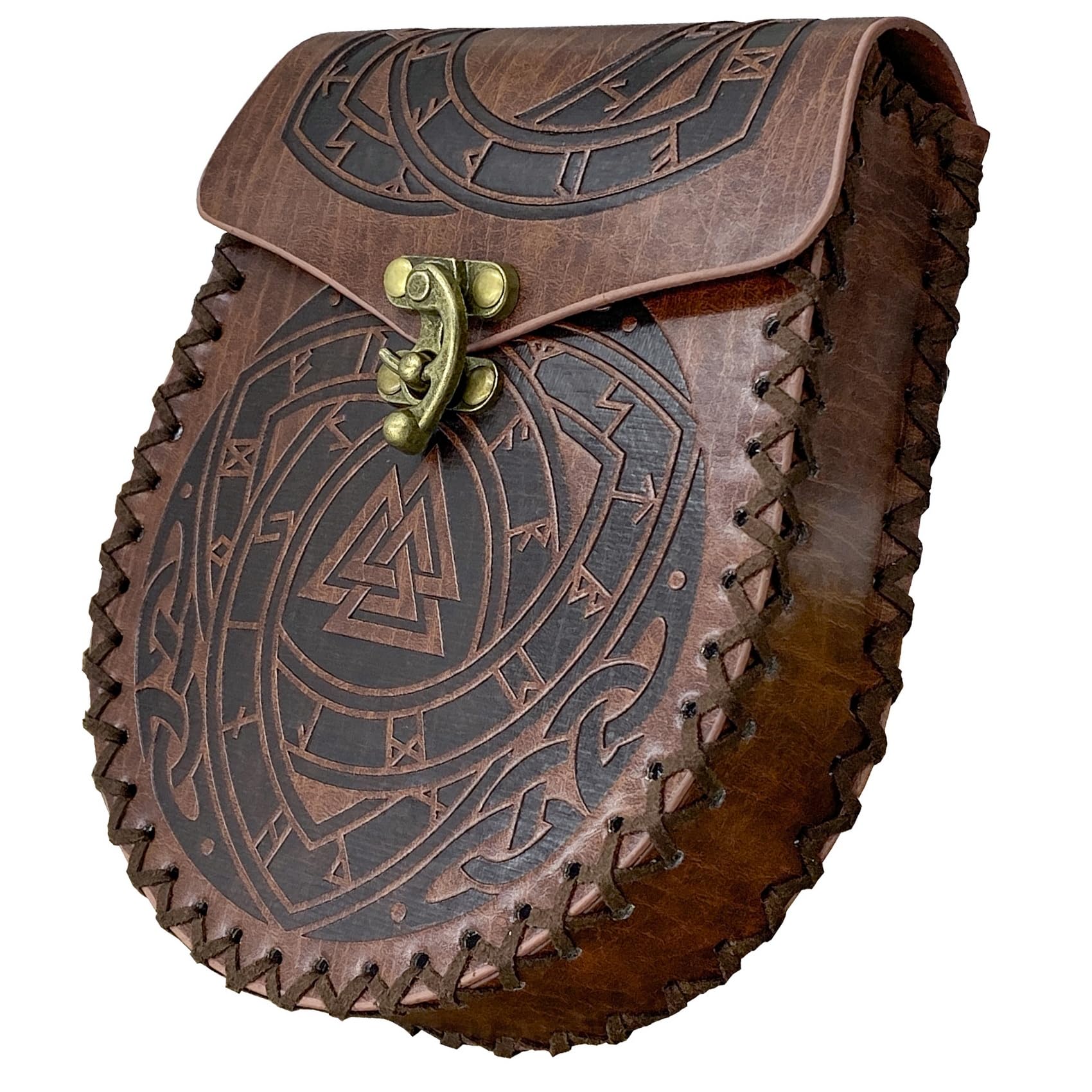 Brown Embossed Belt Bag, Viking Vintage Leather Fanny Pack Pouch, Medieval LARP Belt Pouch for Women Men