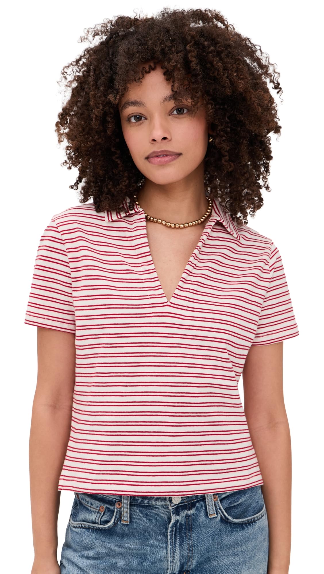 Photo 1 of Velvet by Graham & Spencer Women's Perrin Yarn Dye Stripe Jersey Top, Natural/Red, Medium
