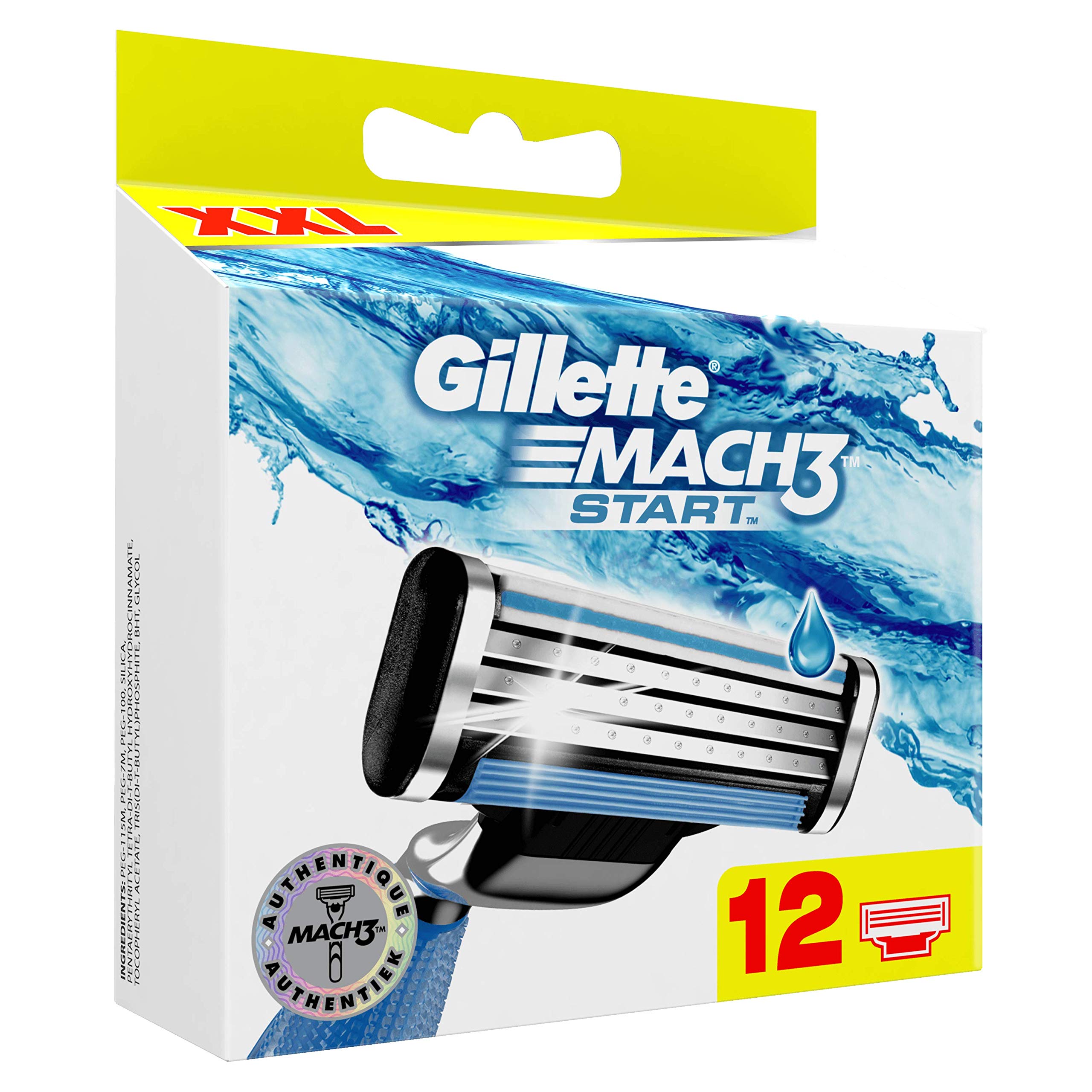 Gillette Mach3 Start Recharges de Lames de Rasoir pour Homme, Pack de 12 Lames DuraComfort, Rasage Confortable et Précis