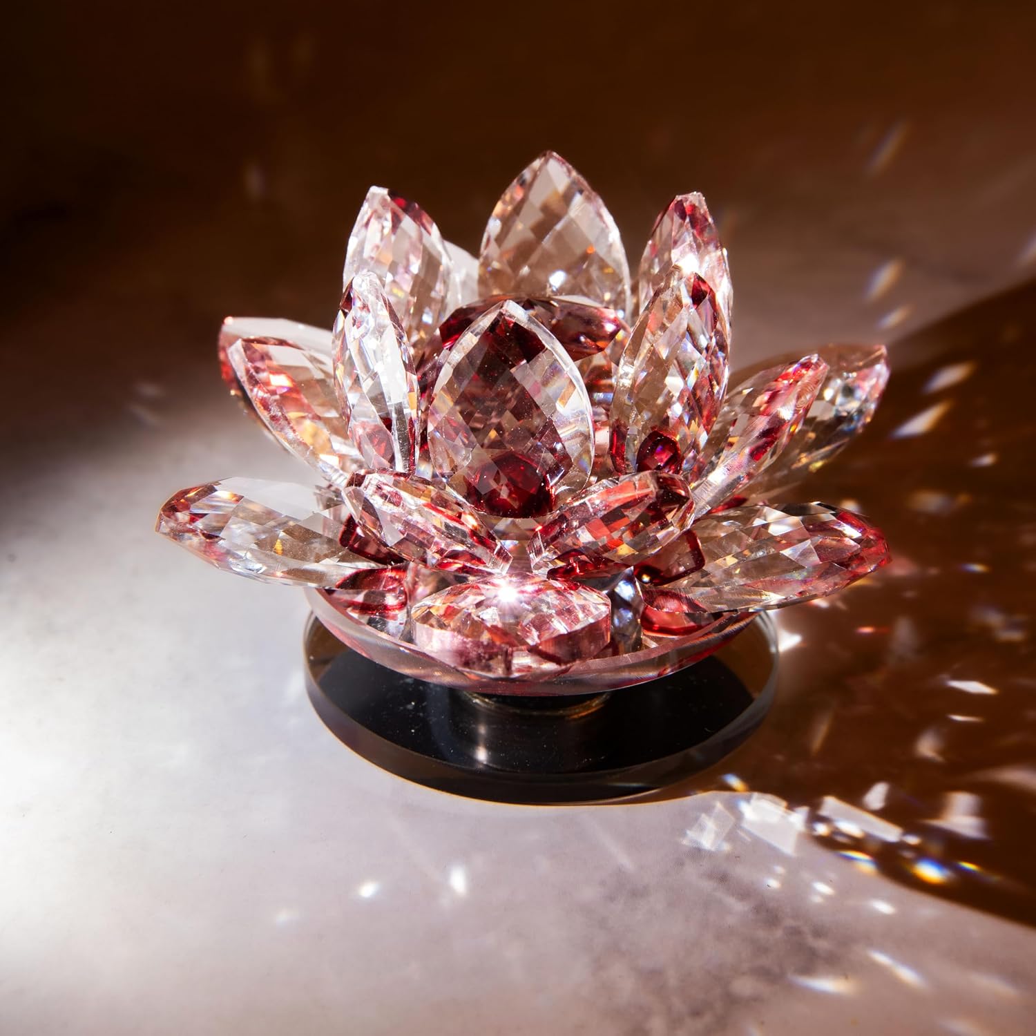 Fengshui Crystal Lotus/Kamal Flower Rotating Showpiece/Paper Weight for Vastu-Home-Office-Study Table-Bedroom Decoration-Positive Energy-Good Luck-with Gifting Box-Red (Small-D:8.5CM|H:5.5CM)