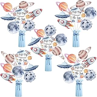 28 Pcs Space Table Centerpieces Space Table Toppers Outer Solar System Party Table Decorations First Trip Around The Sun 1st Birthday for Space Themed Party Baby Shower Photo Props Favors