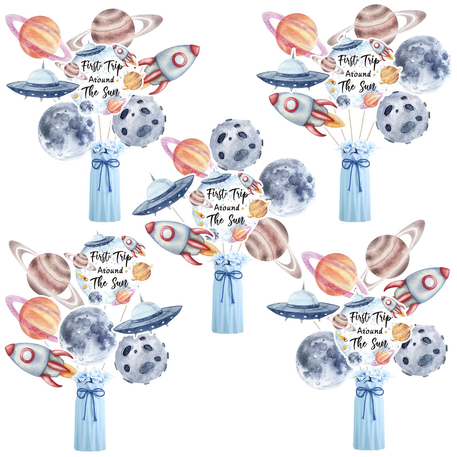 Lenwen 28 Pcs Space Table Centerpieces Space Table Toppers Outer Solar System Party Table Decorations First Trip Around The Sun 1st Birthday for Space