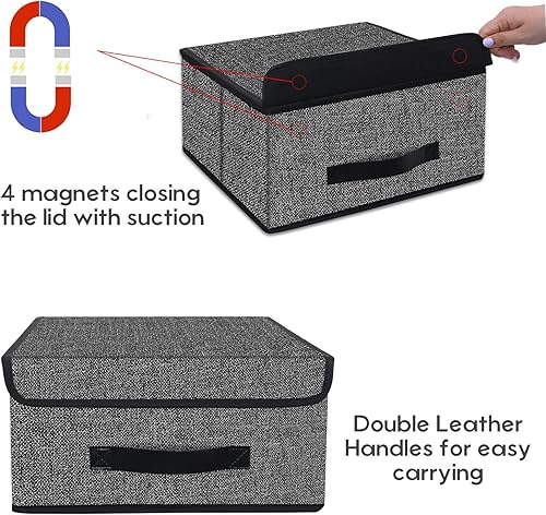 Miniatura 3 de Onlyeasy Cubos plegables de almacenamiento con tapa, caja de almacenamiento, cubo de cubo, cesta organizadora de armario, paquete de dos con asas de