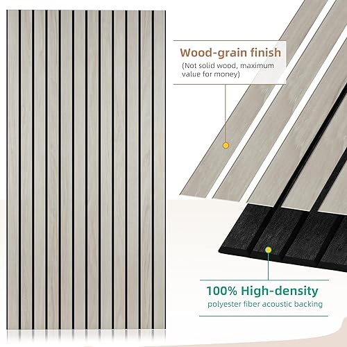 Miniatura 2 de Paquete de 4 paneles acústicos grandes de 47.2 x 23.6 pulgadas, panel acústico decorativo, panel a prueba de sonido con acabado de grano de madera