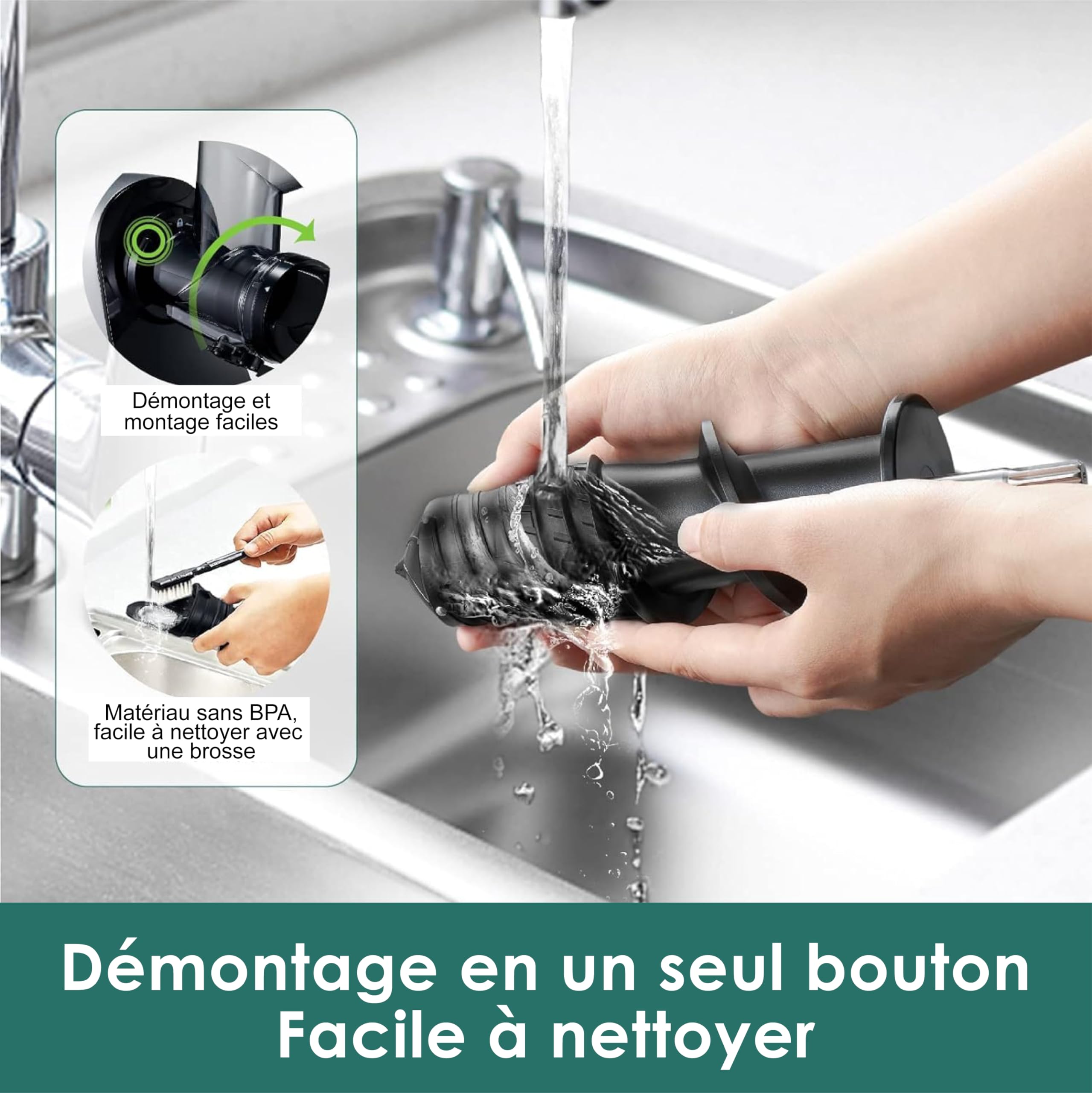 Fretta Extracteur de Jus à Pression à Froid 76 mm Goulotte Large Sans BPA Presse-agrumes Fruits Légumes Argent