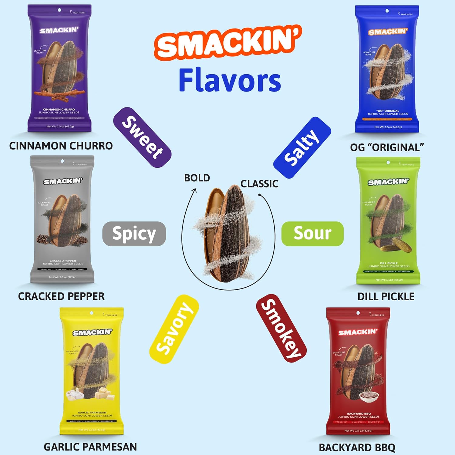 SMACKIN’ Sunflower Seeds Semillas de girasol jumbo de canela Churro