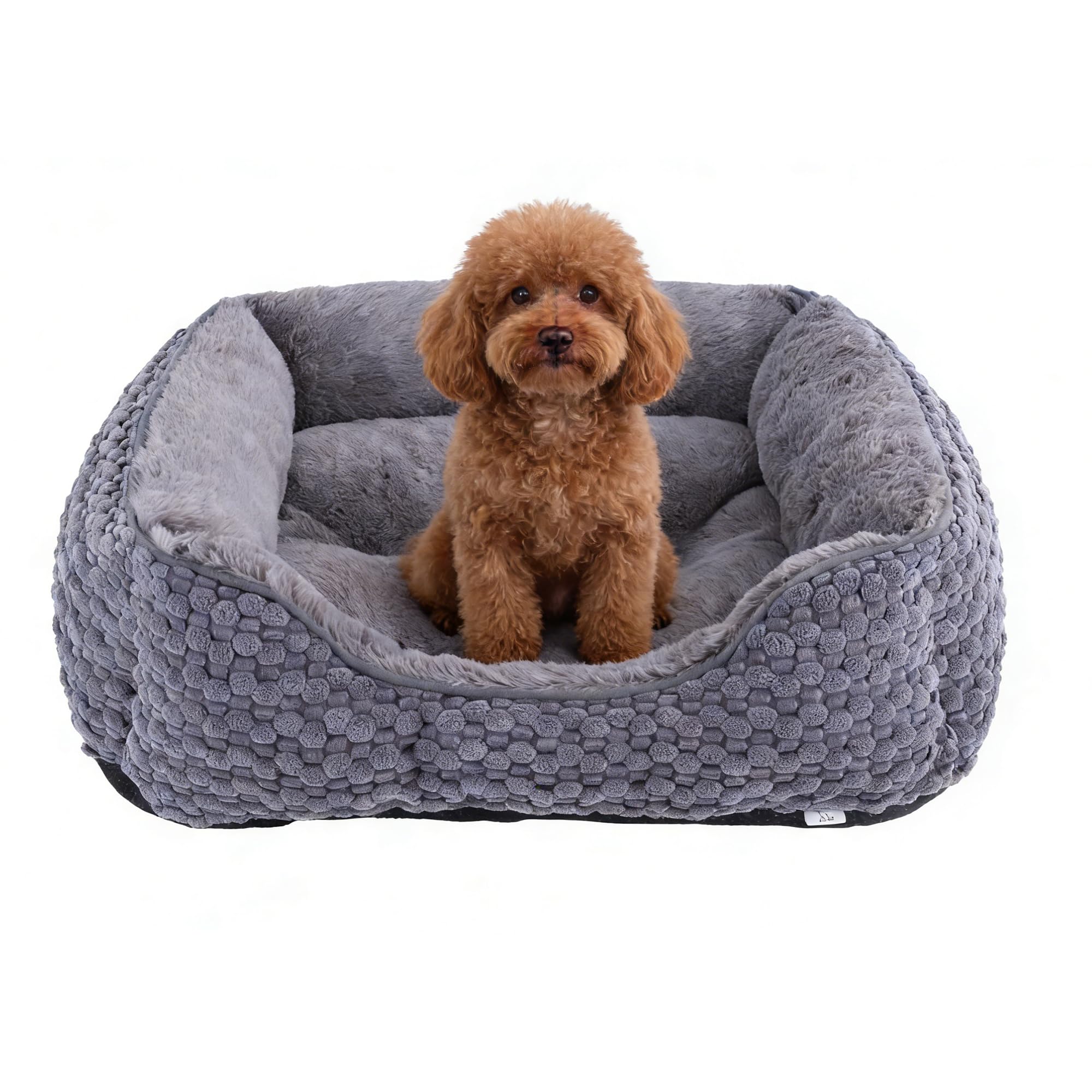 GOBOBE Plush Dog Bed Small, Dark Grey, Machine Washable, Dog Beds Sofa With Pillow Support, 51x48x15cm, Corn Kernel Design, Non-slip Bottom, Thick PP Cotton Padding