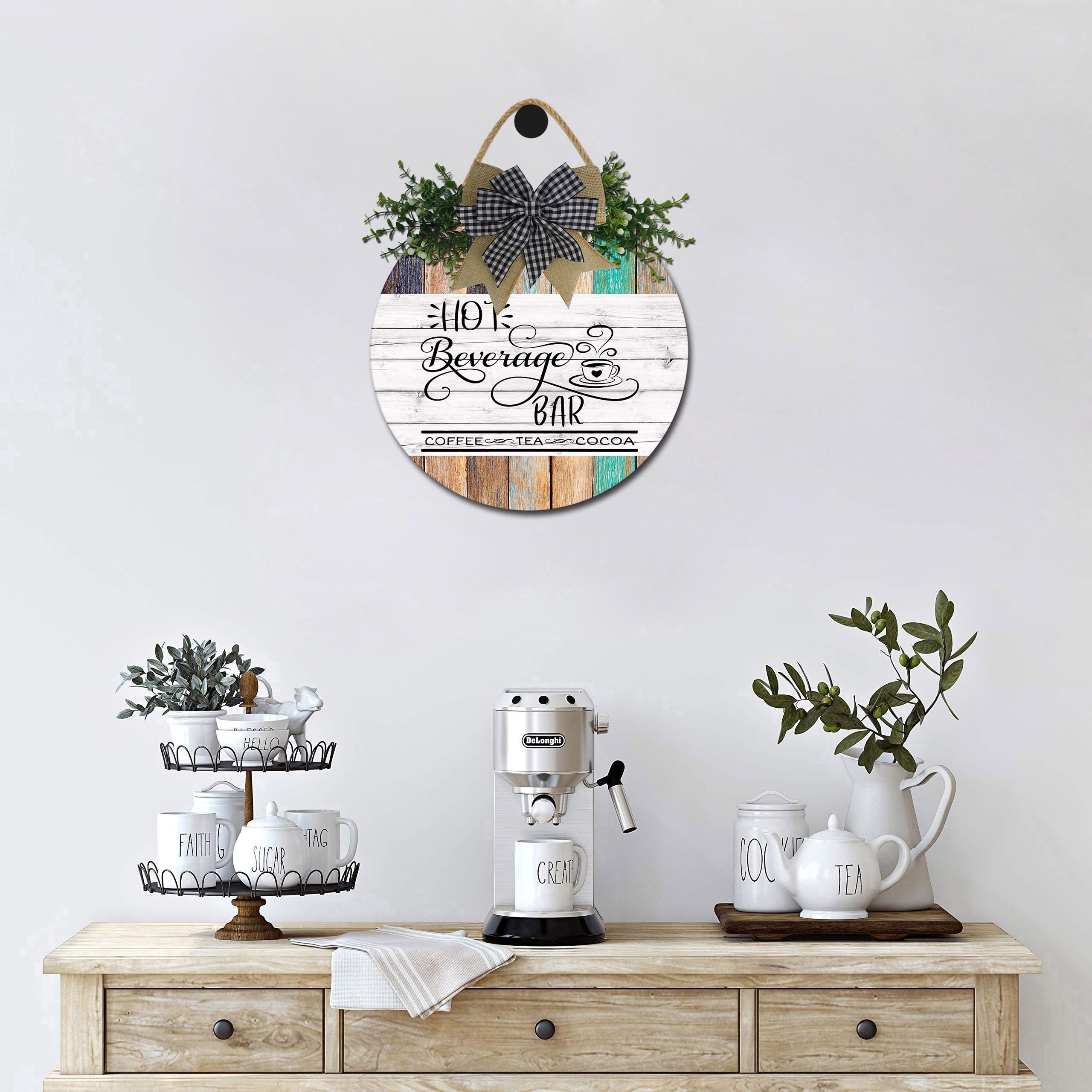 cartello in legno per bar caffè, 20.32x20.32 cm – bar caffè 24 ore decorazione da parete con e bordi stilizzati – per cucina, soggiorno o ufficio – regalo di natale & accento