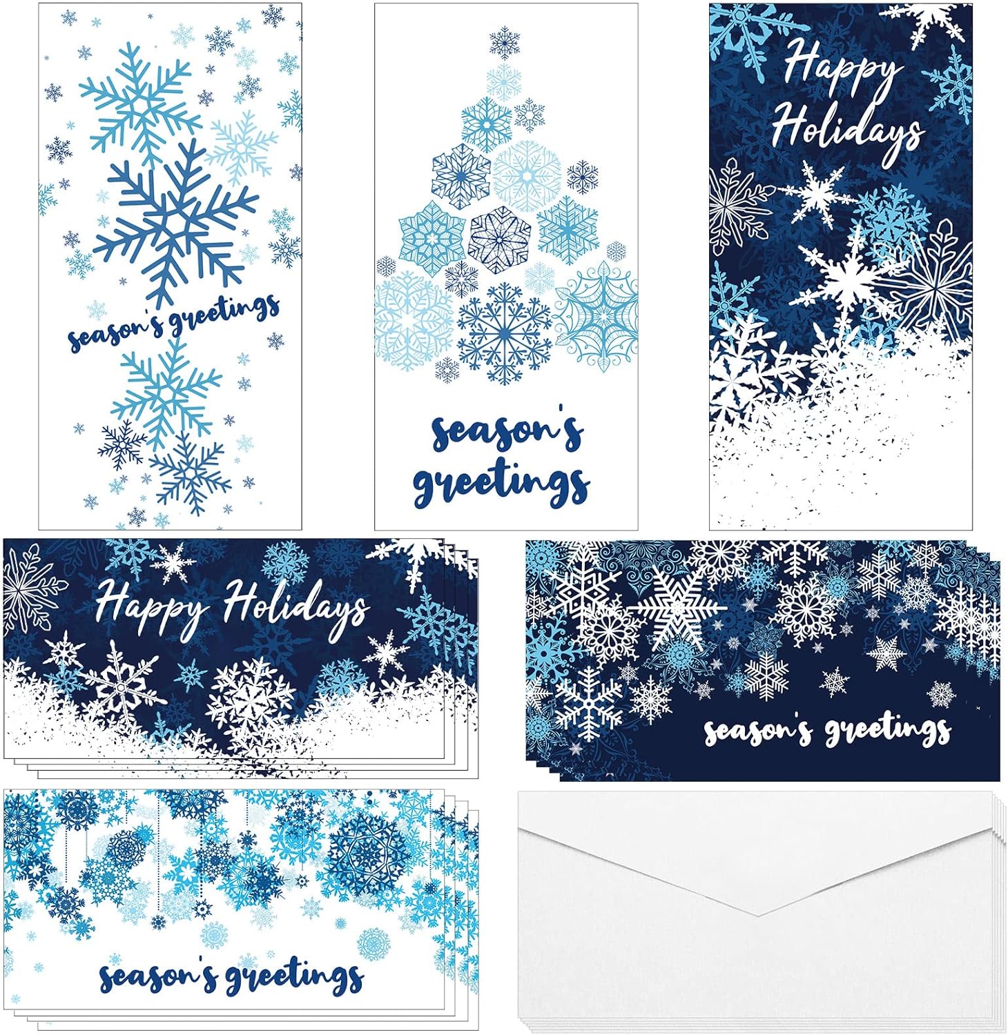 Spiareal 96 Pcs Christmas Money Cards with 96 Envelopes, 6 Holiday Snowflake Design for Holiday Greetings Cash Envelopes (3.6 x 7.25 In)