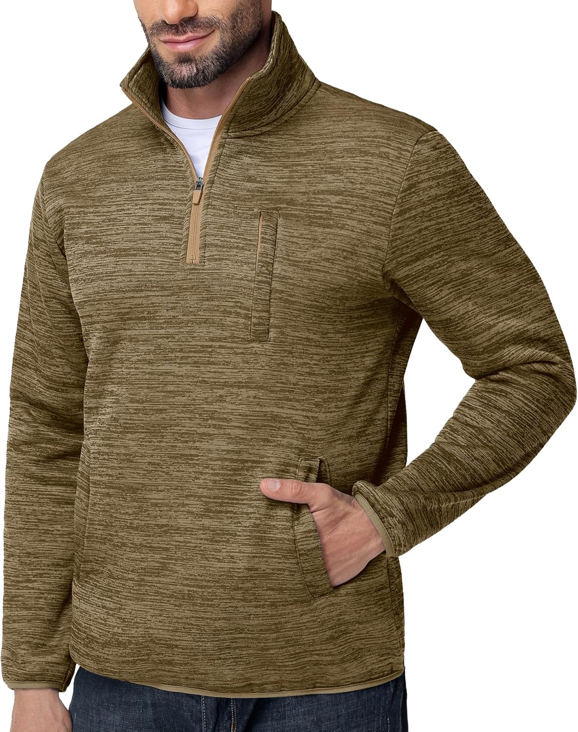 ZITY Men’s Quarter Zip Pullover Mock Neck Fleece Lined Thermal Sweatshirt with Pocket Polo Sweaters