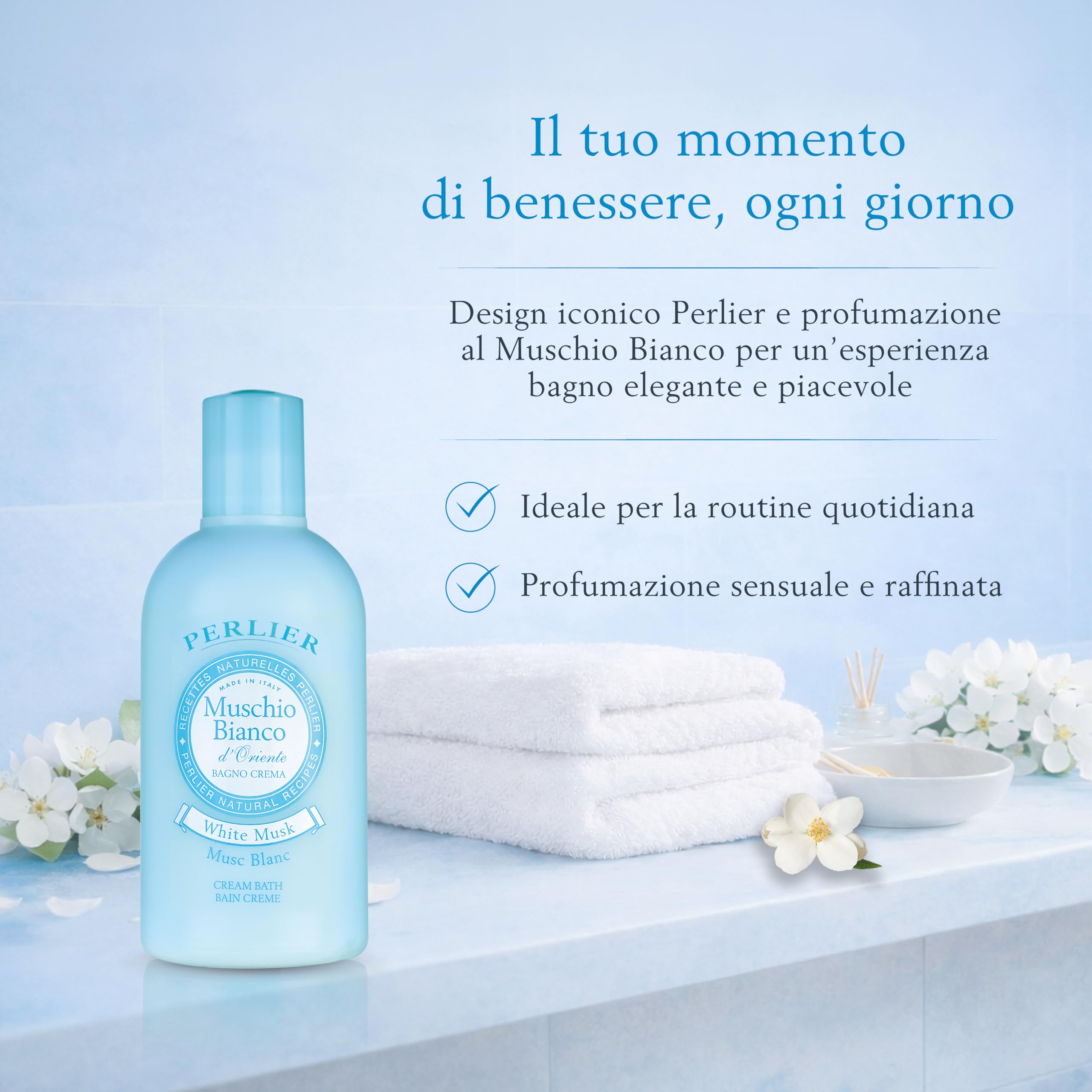 Perlier Ricette Naturali, Bagno Schiuma Muschio Bianco, Neutro, 500 Millilitro