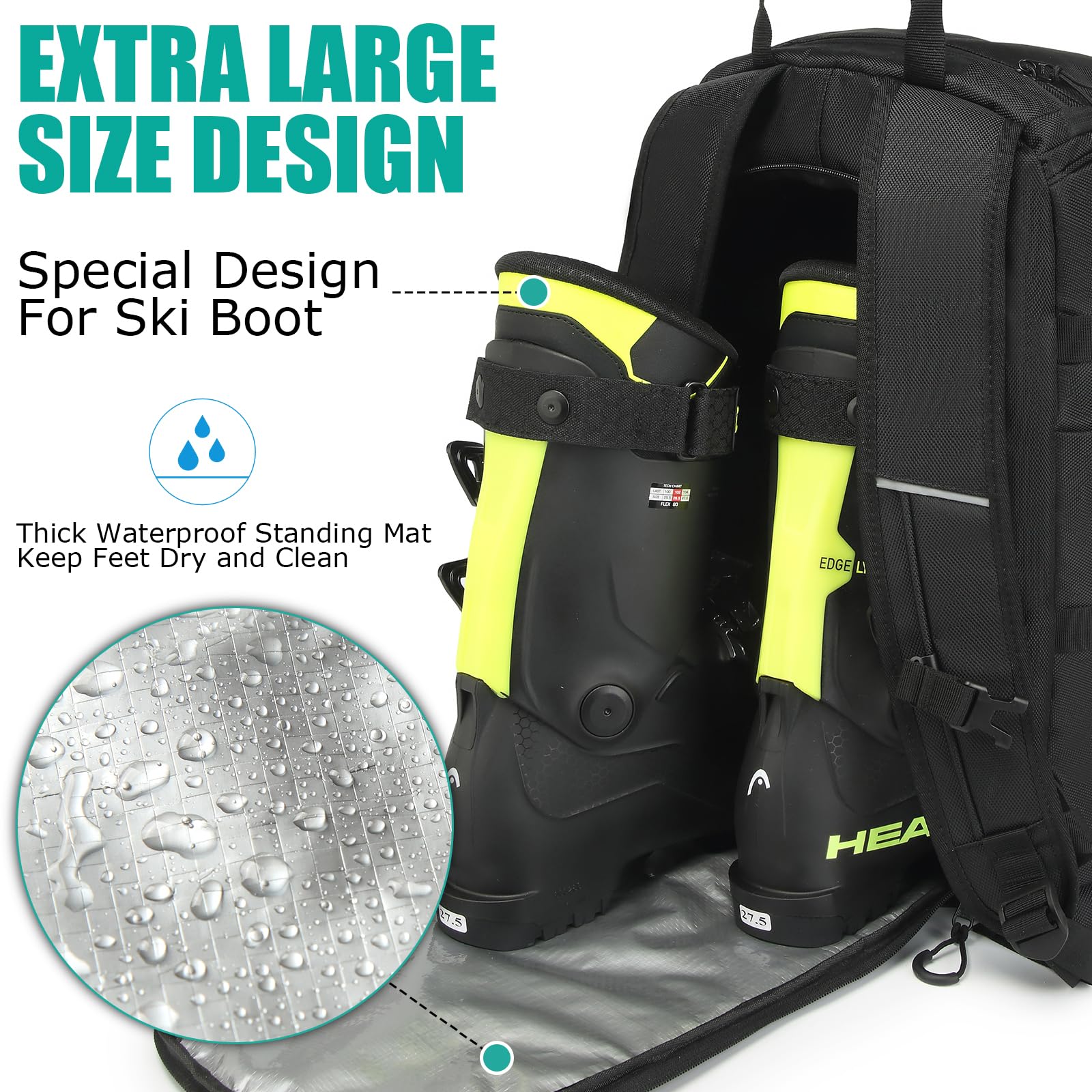 Sac à Dos Ski 50L Avec Compartiment Casque – Pour équipement Ski, Snowboard, Patins | Imperméable, Réglable, Confortable