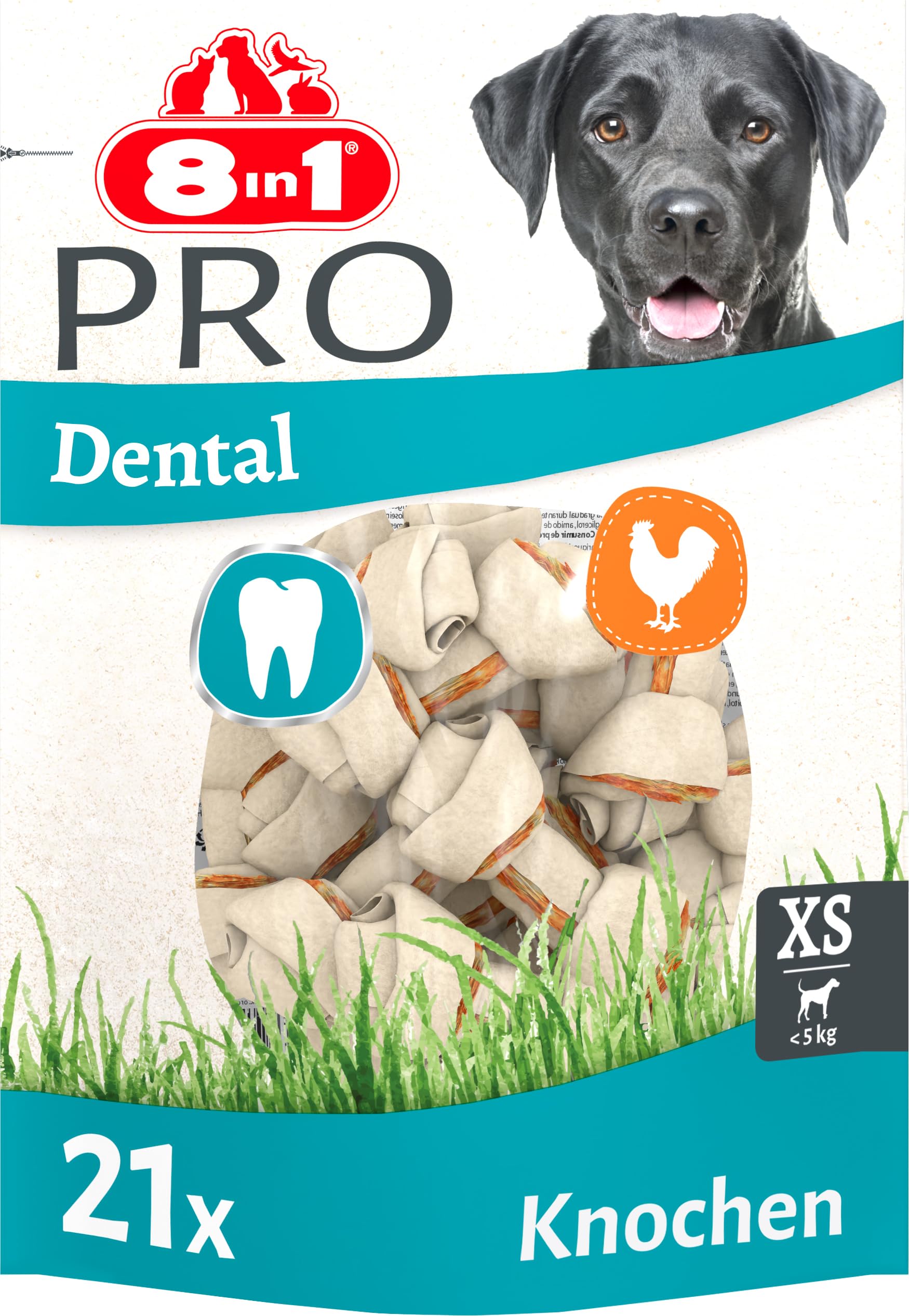 8in1 Pro Dental Knochen XS - gesunde Kauknochen für mini Hunde zur Zahnpflege, 21 Stück