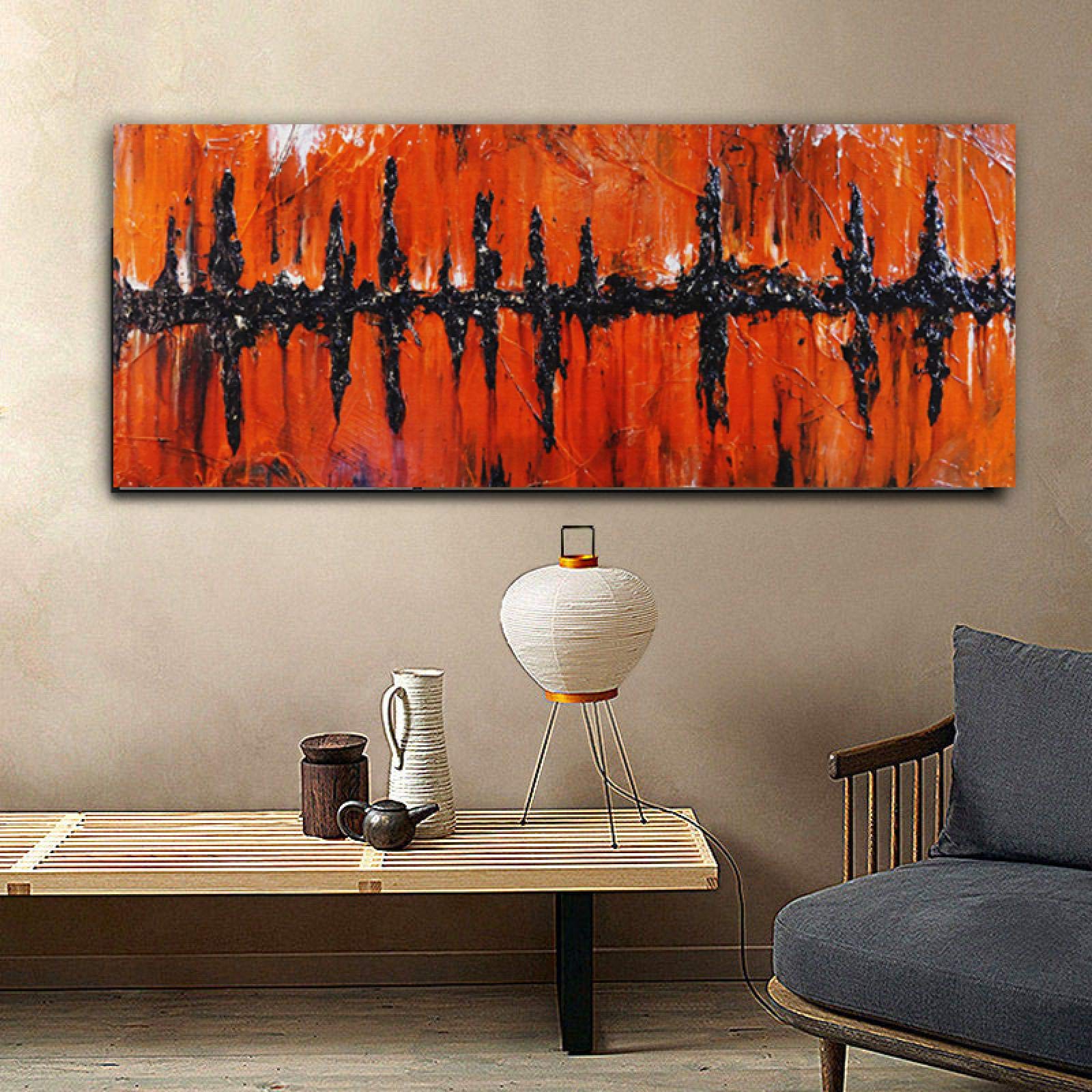 Duży rozmiar pomarańczowa abstrakcyjna farba sztuka ścienna obrazy na płótnie wydruk plakat obraz olejny salon wystrój domu 30 x 75 cm (12 x 30 cali) rama wewnętrzna
