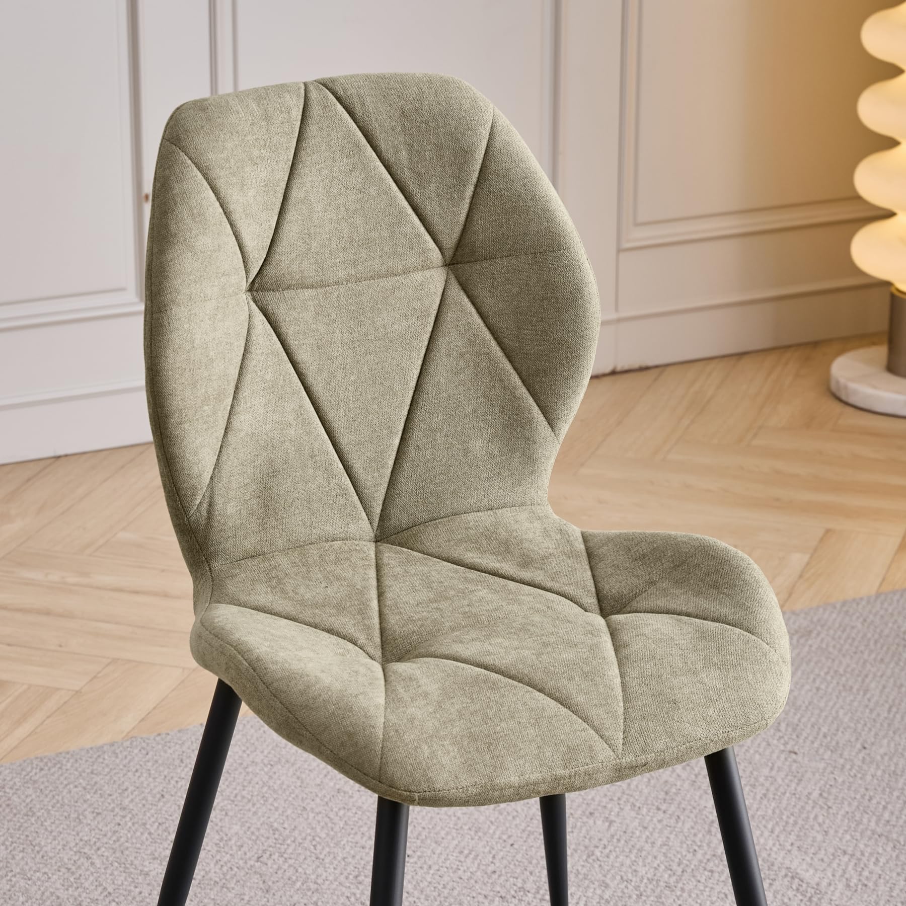 GrandCA HOME Set Tavolo e Sedie da Pranzo, Tavolo da Pranzo Rotondo da 100 CM e 4 Sedie Moderne in Lino, per Sala da Pranzo, Cucina, Soggiorno (Chiaro + Verde)