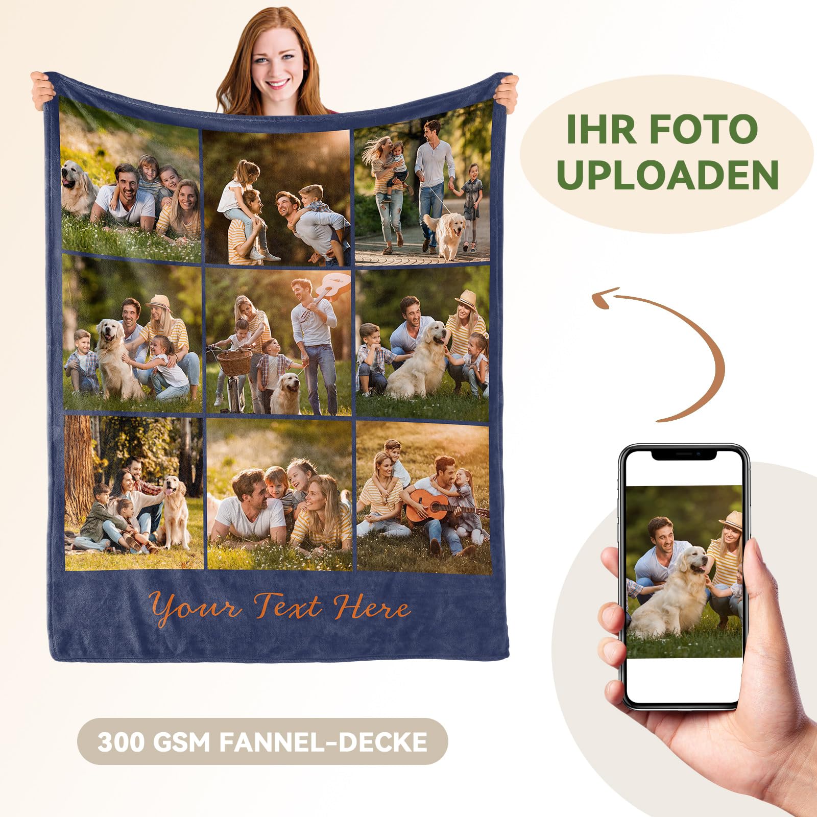 iDIY personalisierte Decke mit Foto - personalisierte Geschenke Decke mit Foto kuscheldecke personalisiert, Geschenke für Papa, Mama, Familie, Freundin, Partner- 9 Fotos 70x80in