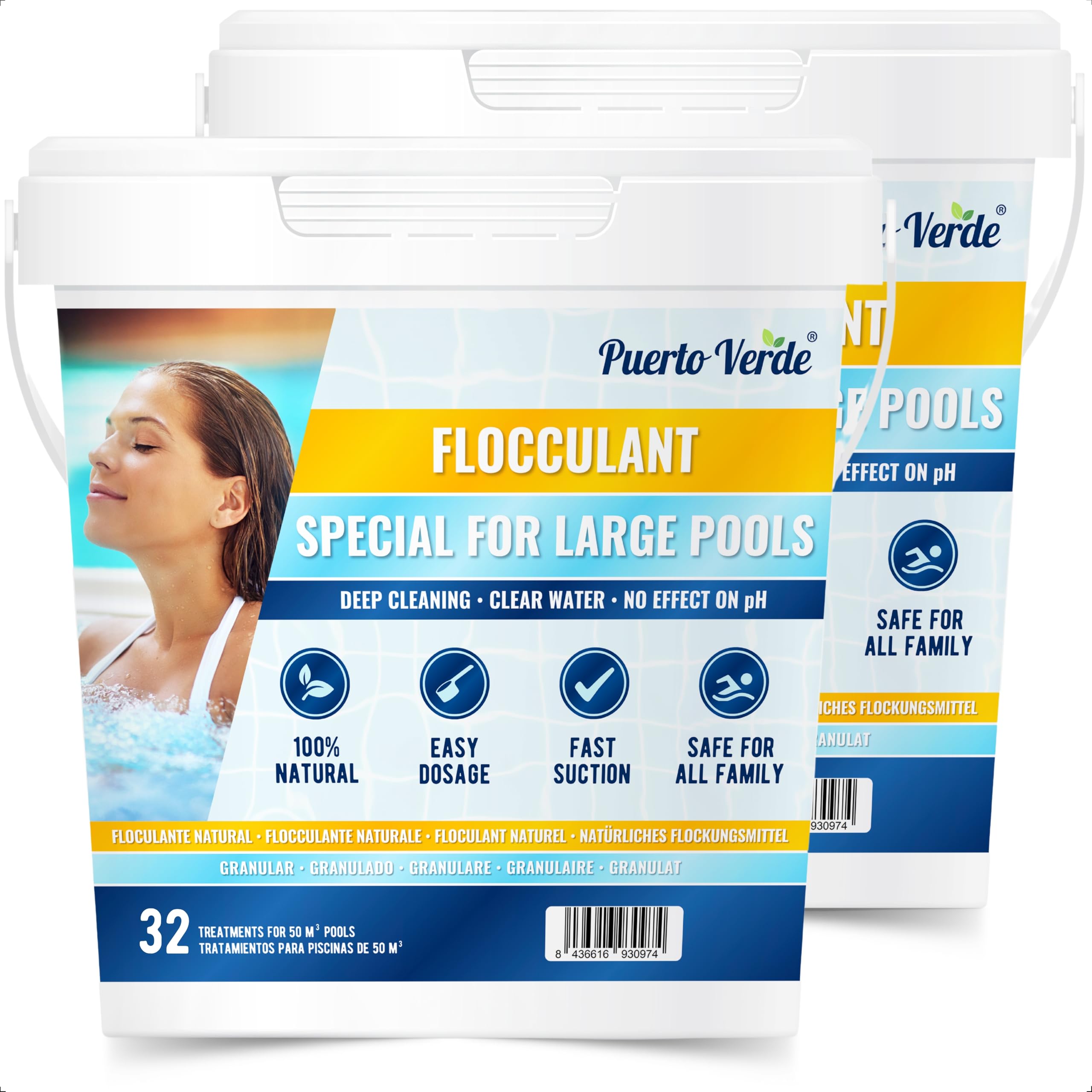 Floculante Natural 64 Tratamientos. Clarificante para Piscinas Grandes. | Apto para Spas e Hidromasajes. Eliminador de Turbidez para Agua Cristalina. Formato Gránulo de Uso Seguro. Producto Español.