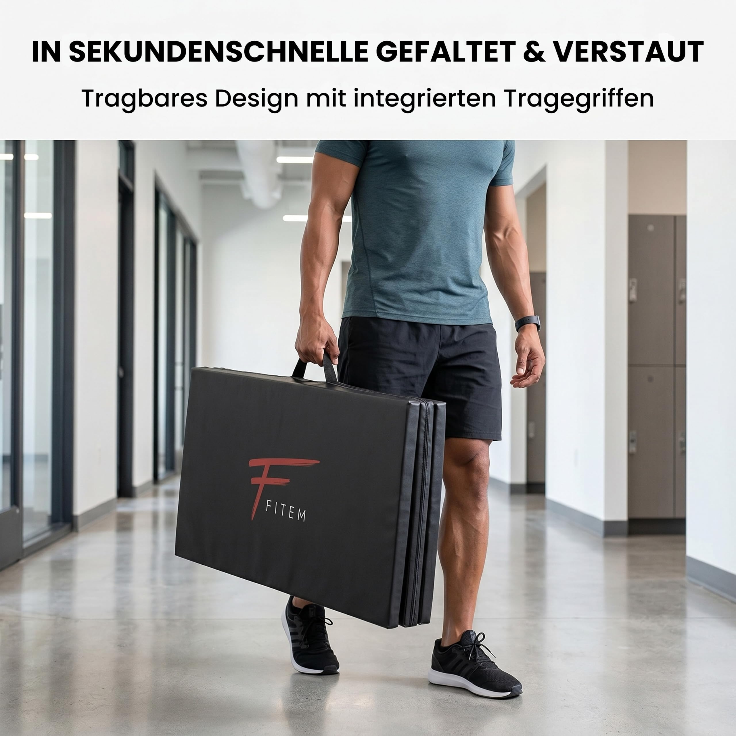 Fitem Fitnessmatten, faltbar, dick, Maße 240 x 120 x 4 cm oder 180 x 60 x 4 cm, mit Transportgriffen, für Gym, Yoga, MMA, Sport, Gymnastik, Fitness, Pilates, Muskeltraining