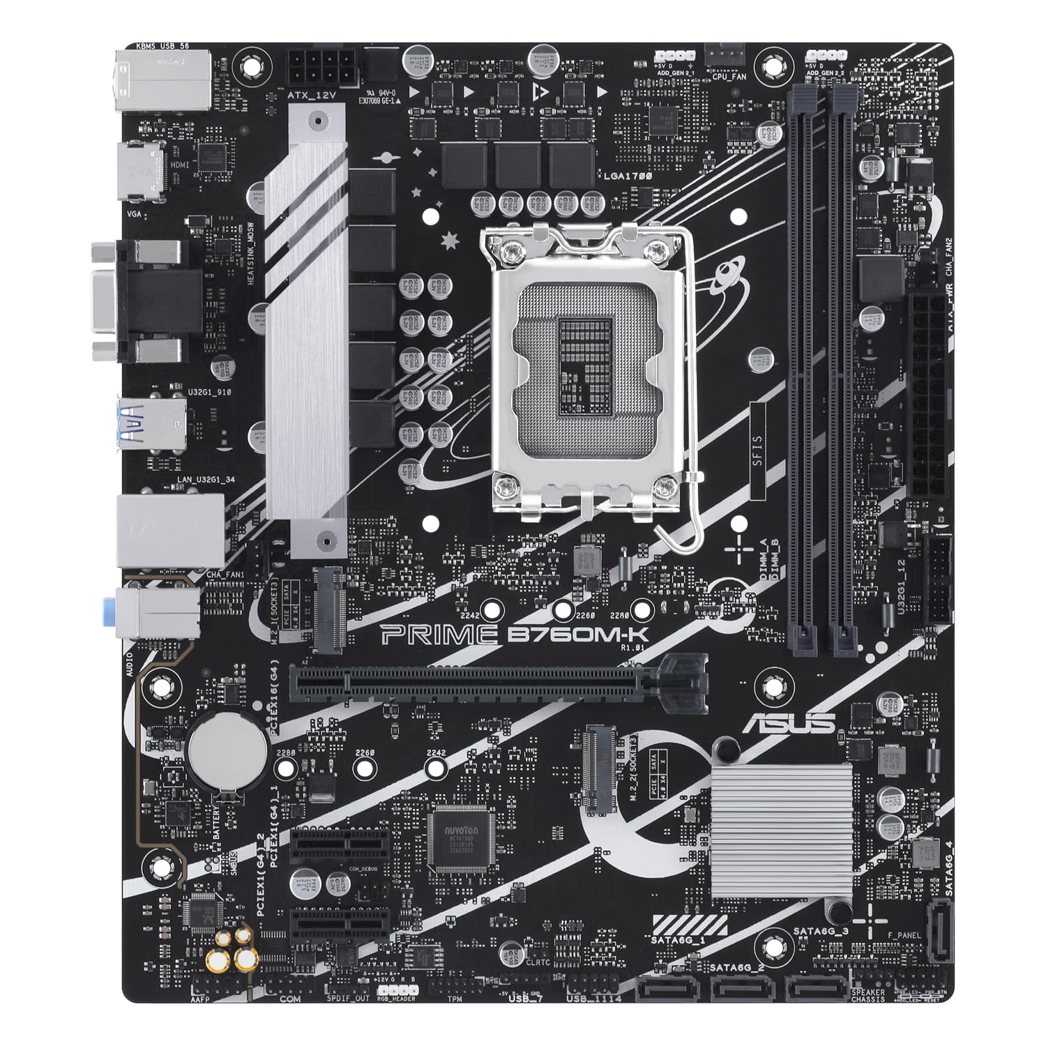 ASUS Prime B760M-K Placa Base Intel B760 (LGA 1700 mATX con PCIe 4.0, Dos Ranuras PCIe 4.0 M.2, DDR5, Realtek 2.5Gb Ethernet, VGA, HDMI, SATA 6 Gbps, USB 3.2 Gen 1 Frontal, Aura Sync), Negro | LGA 1700,2 ranuras M.2 PCIe 4.0, DDR5, Ethernet Realtek 2.5Gb,