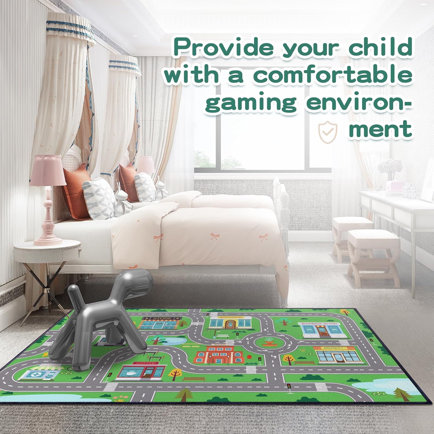 Play Rug for Playroom 59"x39", Kids Car Mat Town City Road Map Carpet, Fun Car Playmat Area Rugs Non-Slip Washable for Bedroom