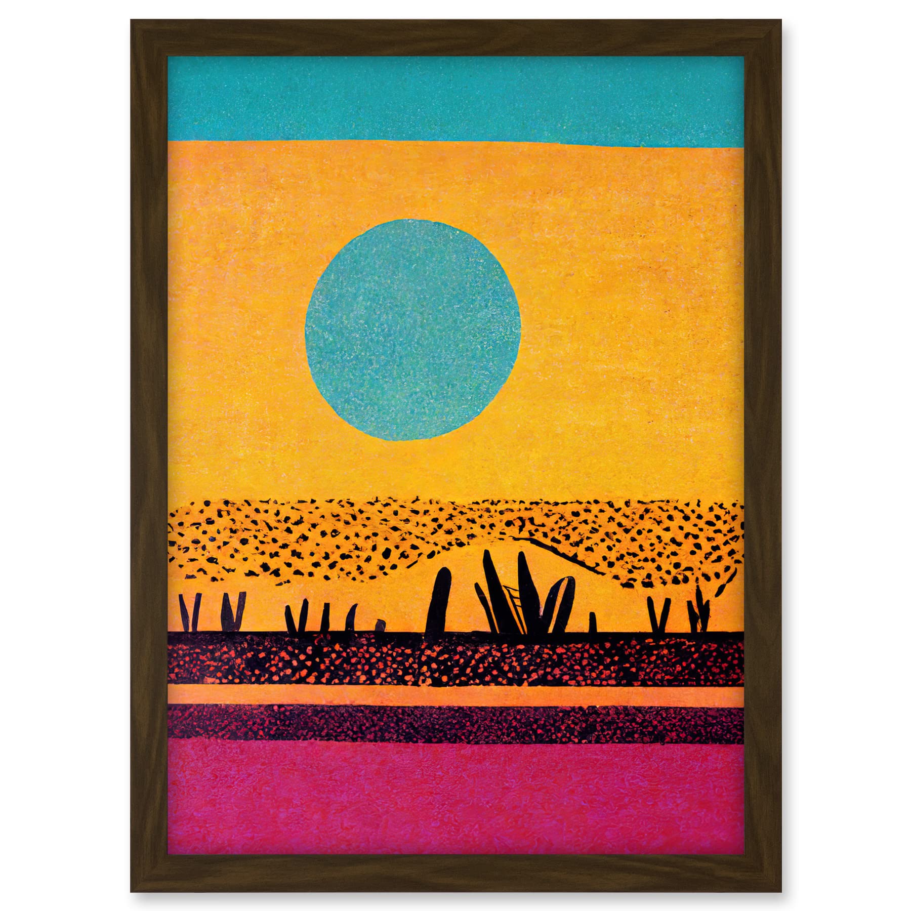 Wee Blue Coo Desert Roadside Oasis Modern Pop Art Surreal Landscape Artwork Framed A3 Wall Art Print