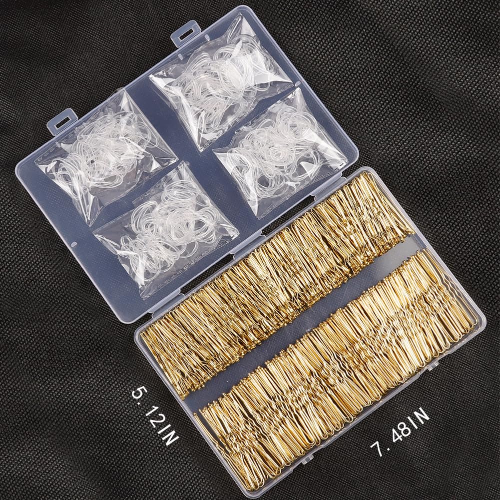 Haarnadeln, 600 Stück, 200 U-förmige Haarnadeln, blondes Haar, 200 Haarnadeln für Frauen, 200 transparente Haarbänder-Set mit Aufbewahrungsbox für Dutts (blond, 5,1 cm und 6,9 cm)