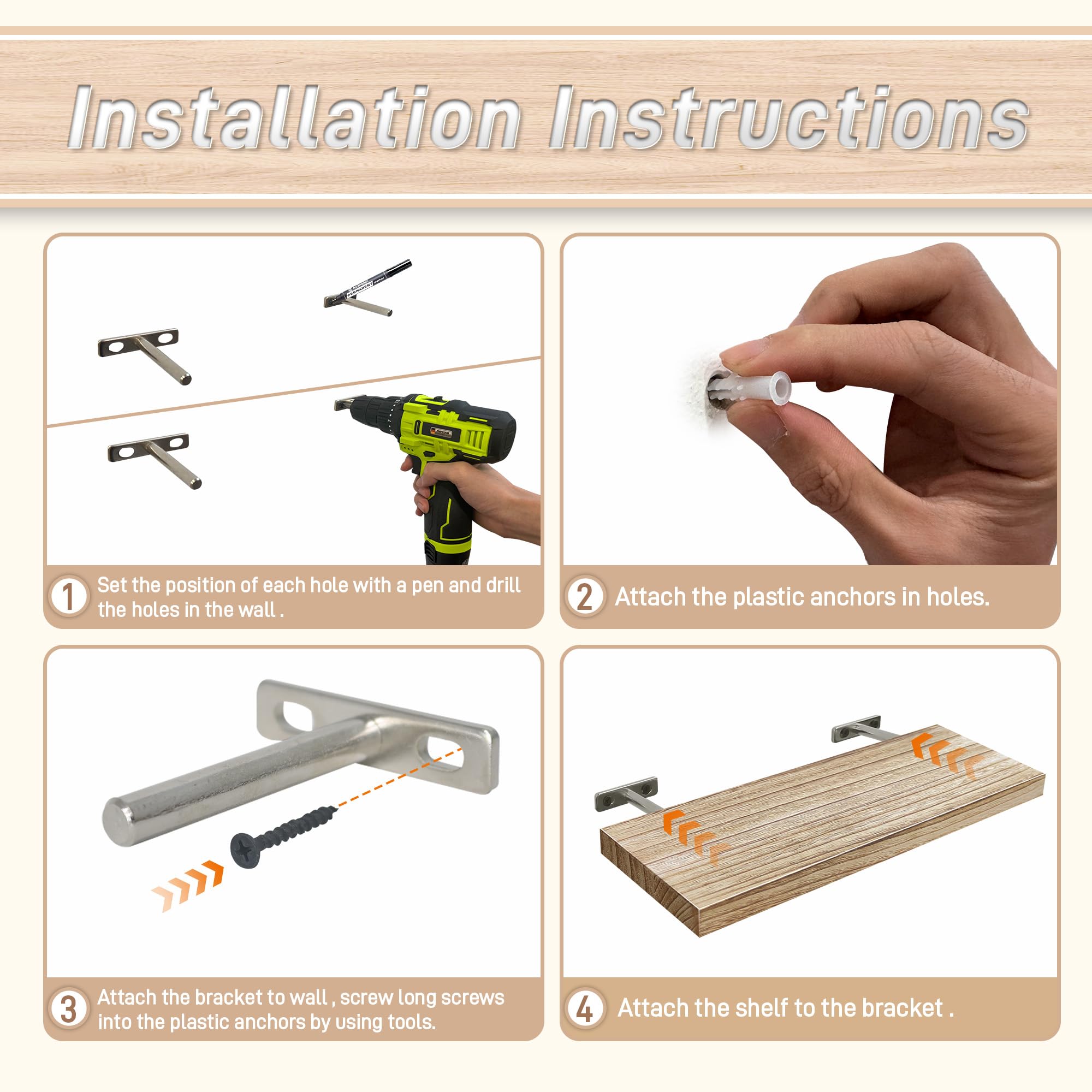 Quibbay Estantes flotantes para pared, juego de 2 estantes de pared de madera, estante colgante de 15.7 pulgadas con soportes invisibles, estantes flotantes para decoración de pared para baño, sala de