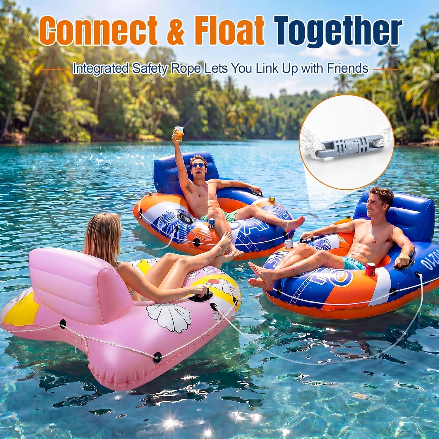 PAFOLO Pool Floats for Adult, 53” 450lb Heavy Duty River Tubes for Floating with Cup Holder & Double-Sealed Mesh Seat, Large Inflatable Water Floating Tube for River Lake Pool Beach