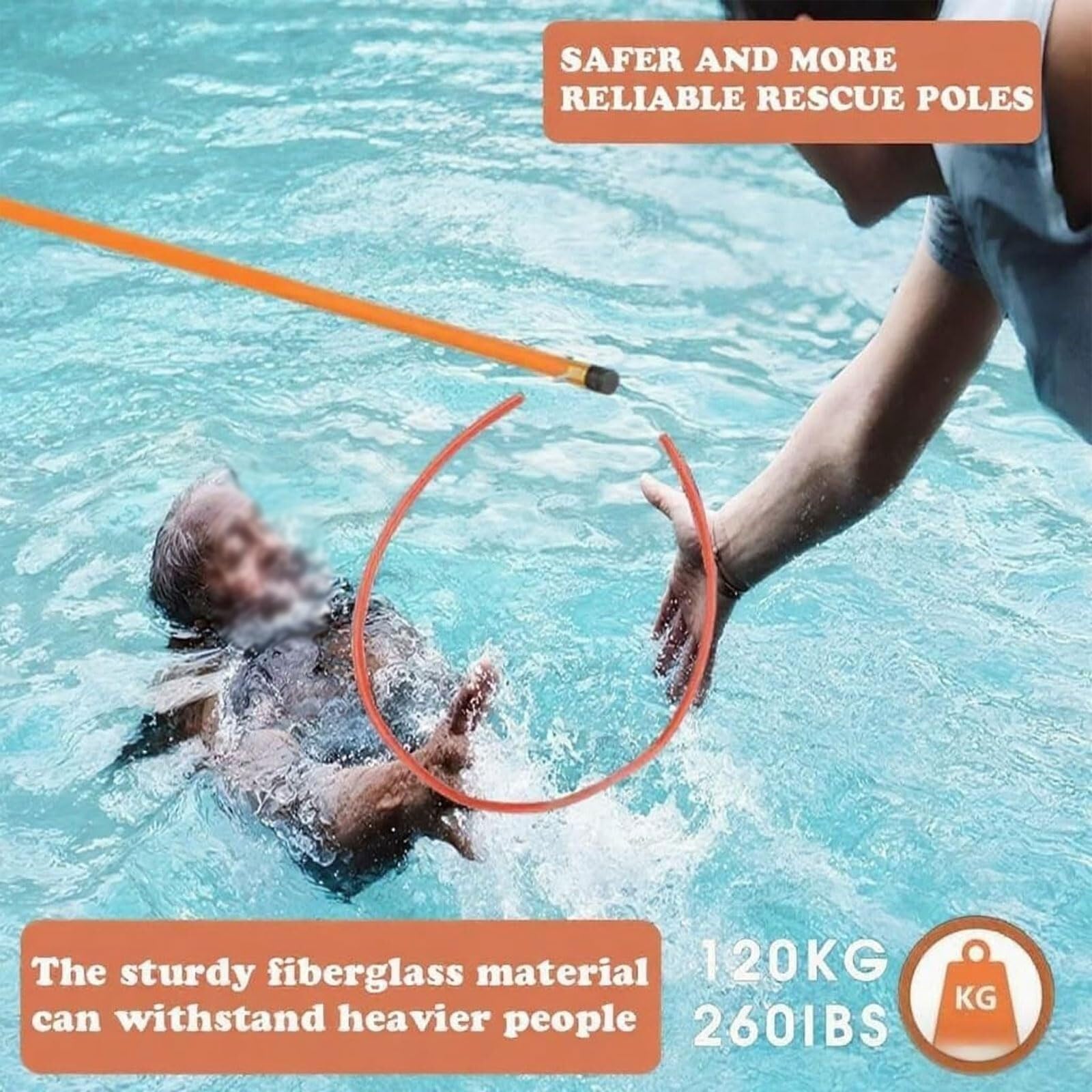 Poste de gancho de seguridad para piscina, barra telescópica para salvar vidas con capacidad de carga de 120 kg, diseño luminoso nocturno y reflectante para seguridad en el agua