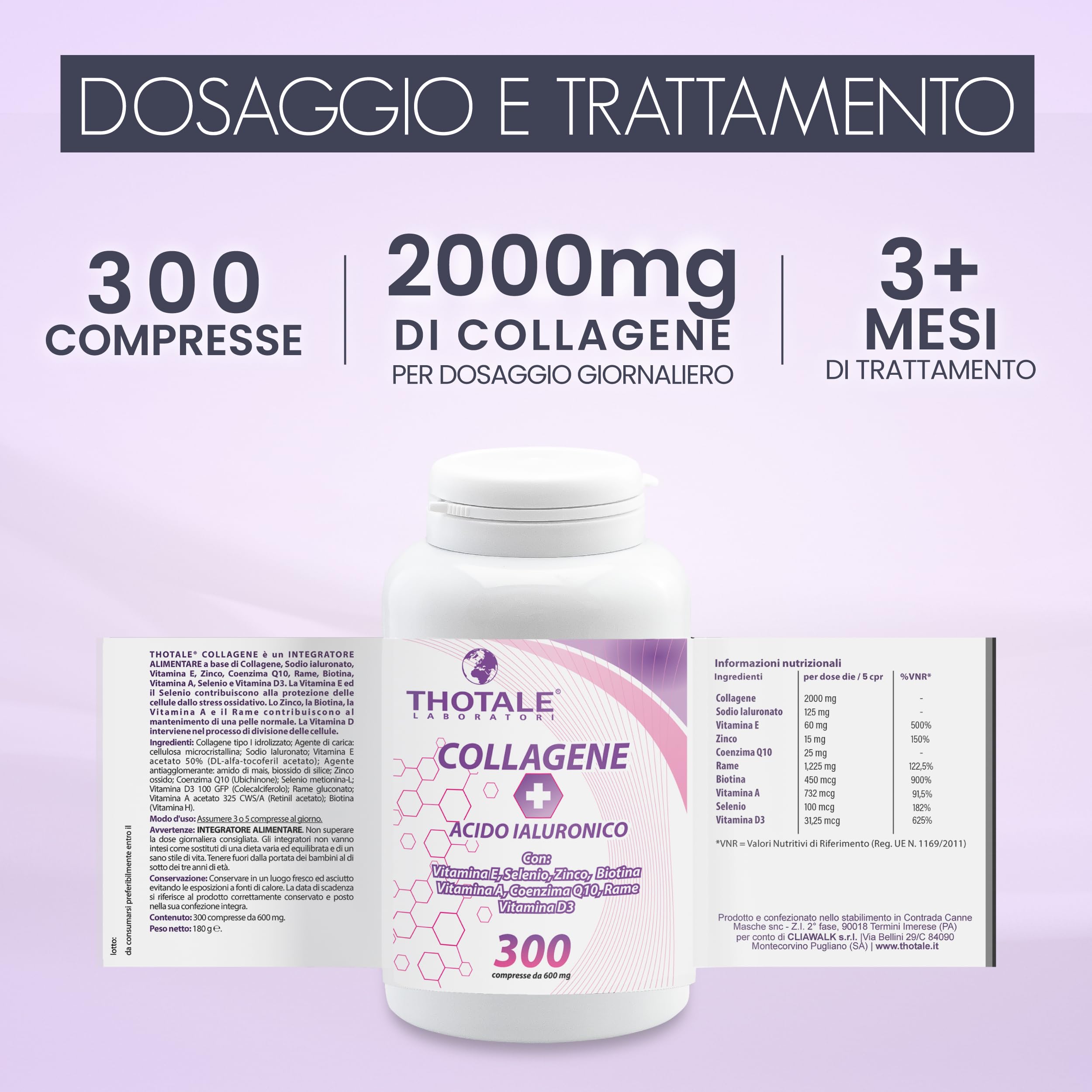 Collagene Idrolizzato 2000mg e Acido Ialuronico, 300 Compresse, Integratore Collagene, Acido Ialuronico, Coenzima Q10, Vitamina D3, Biotina, Zinco per Pelle, Ossa, Articolazioni e Capelli