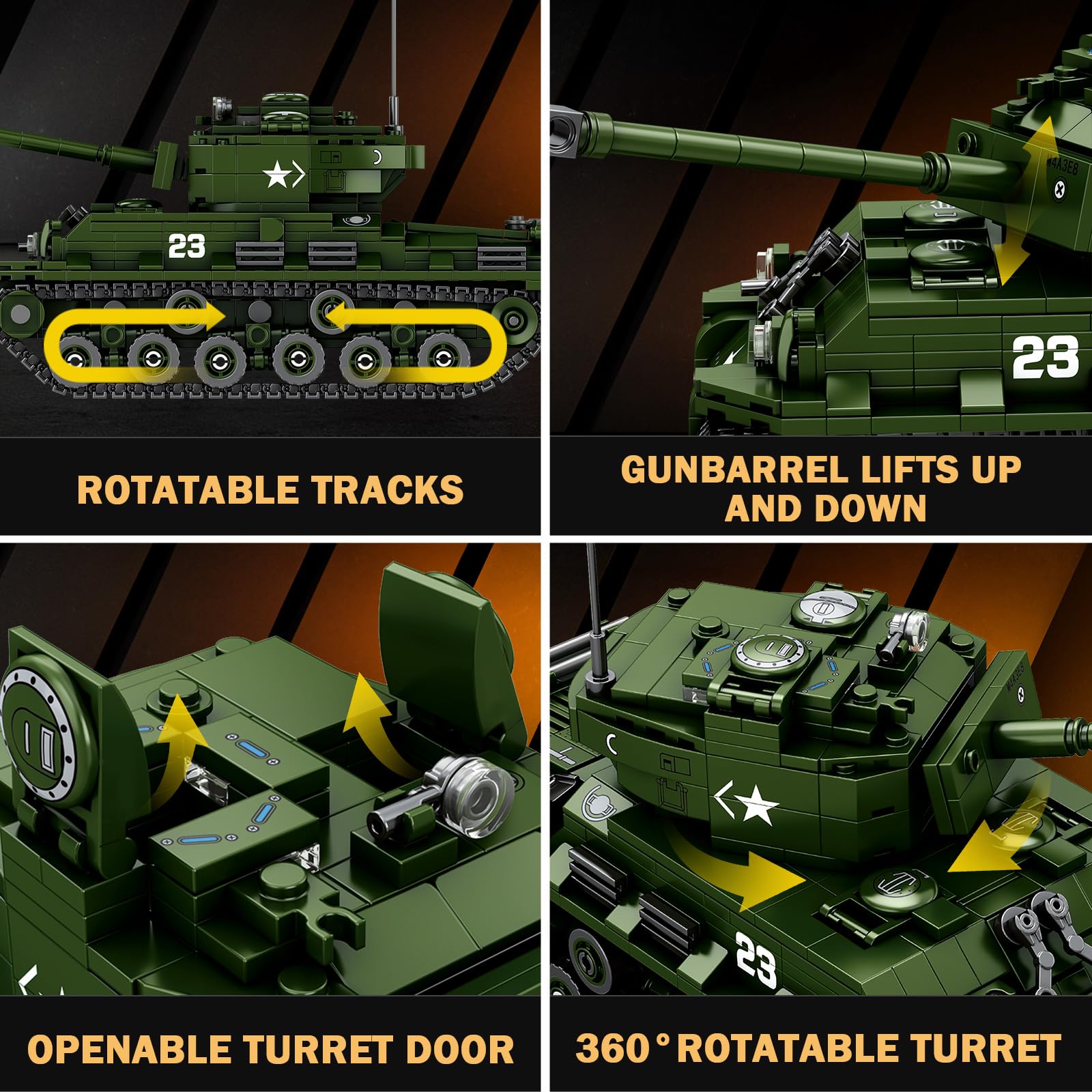 Reobrix Kit de Construcción de Tanque Sherman 77030,Licencia World of Tanks | Modelo de Tanque Militar Sherman, Kit de Vehículo Militar de Bloques, Bloques para Adultos, Regalo de Tanque, 836 Piezas