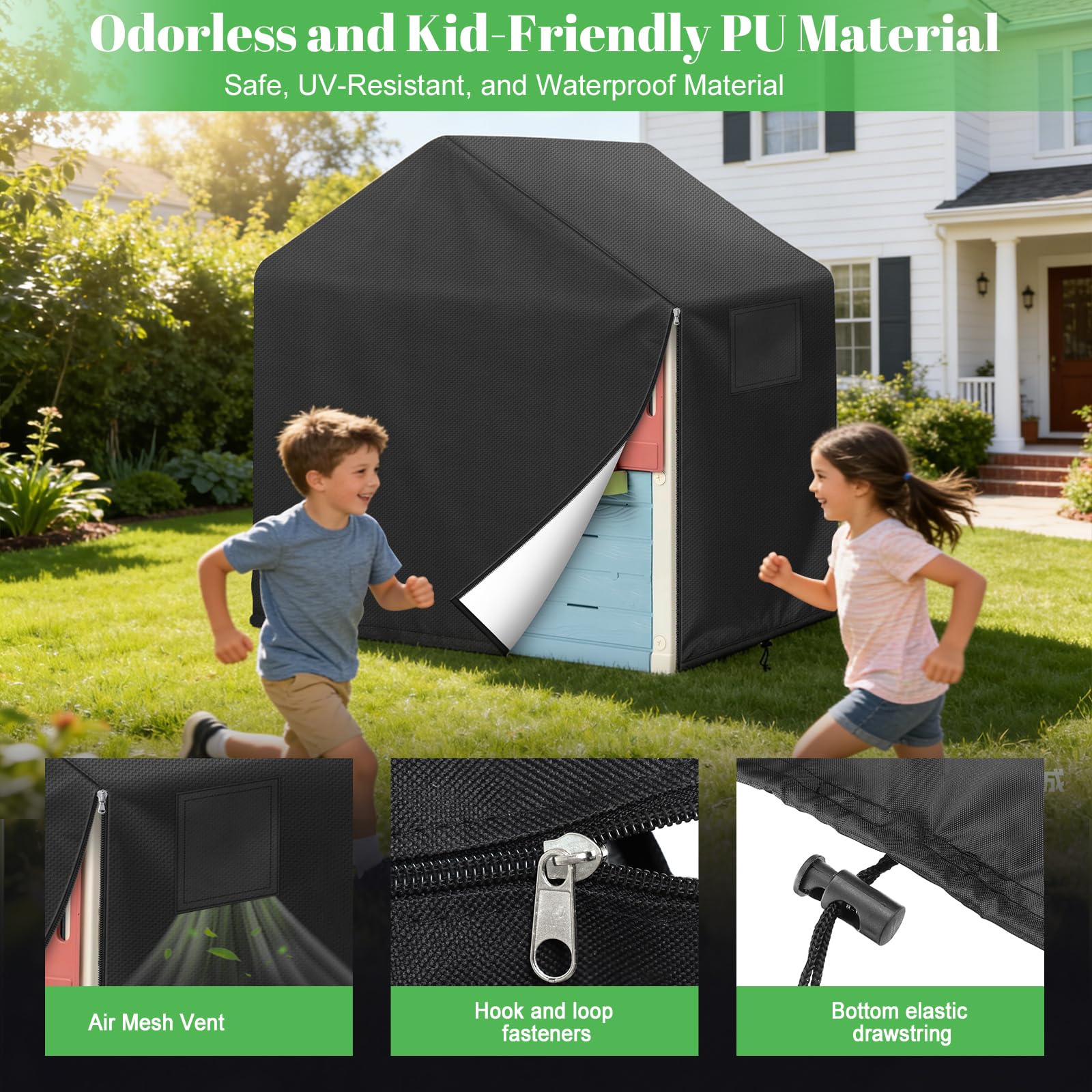 Bache Cabane Enfant, Housse Cabane pour Théâtre en Bois pour Enfants 600D Imperméable Au Vent Résistant Aux UV Bache pour Maison Enfant (L134xW131xH135cm)