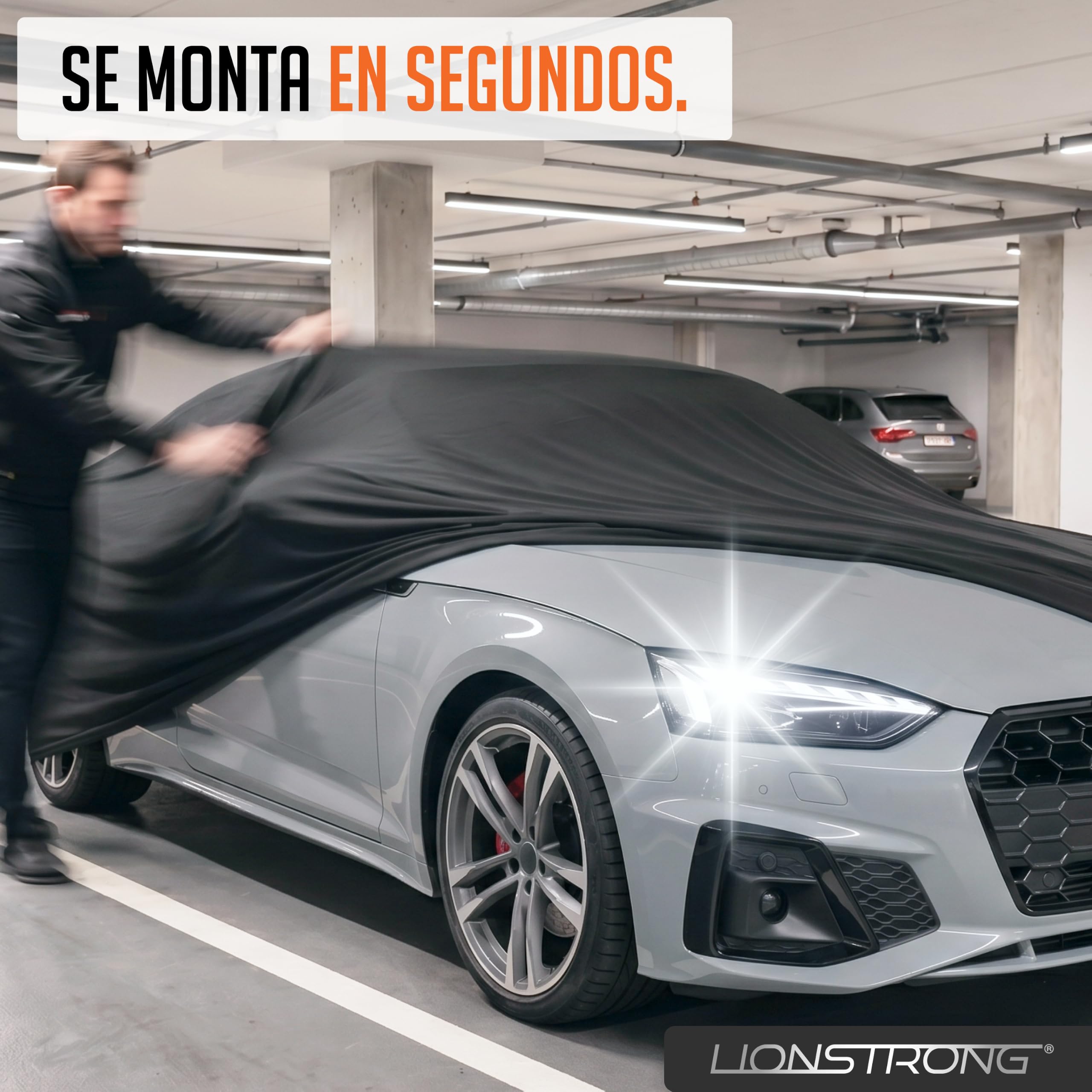 Funda para Coche de Interior – Protección contra el Polvo y la Suciedad para Coches pequeños, berlinas y SUV – con Bolsa de Almacenamiento – Sujeción Segura Mediante Banda elástica – Diseño Deportivo