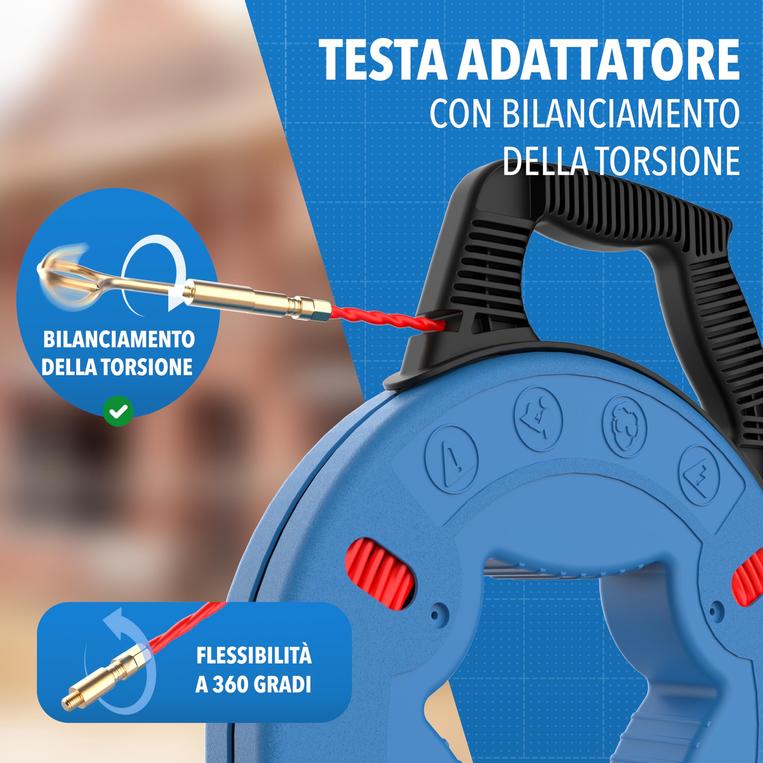 Spirale di ritiro 30 m – Aiuto di ritiro del cavo, spirale con molla di ritorno, aiuto per tubi vuoti, cavo per tubo vuoto, filo di trazione, estrattore per cavi e installazioni elettriche