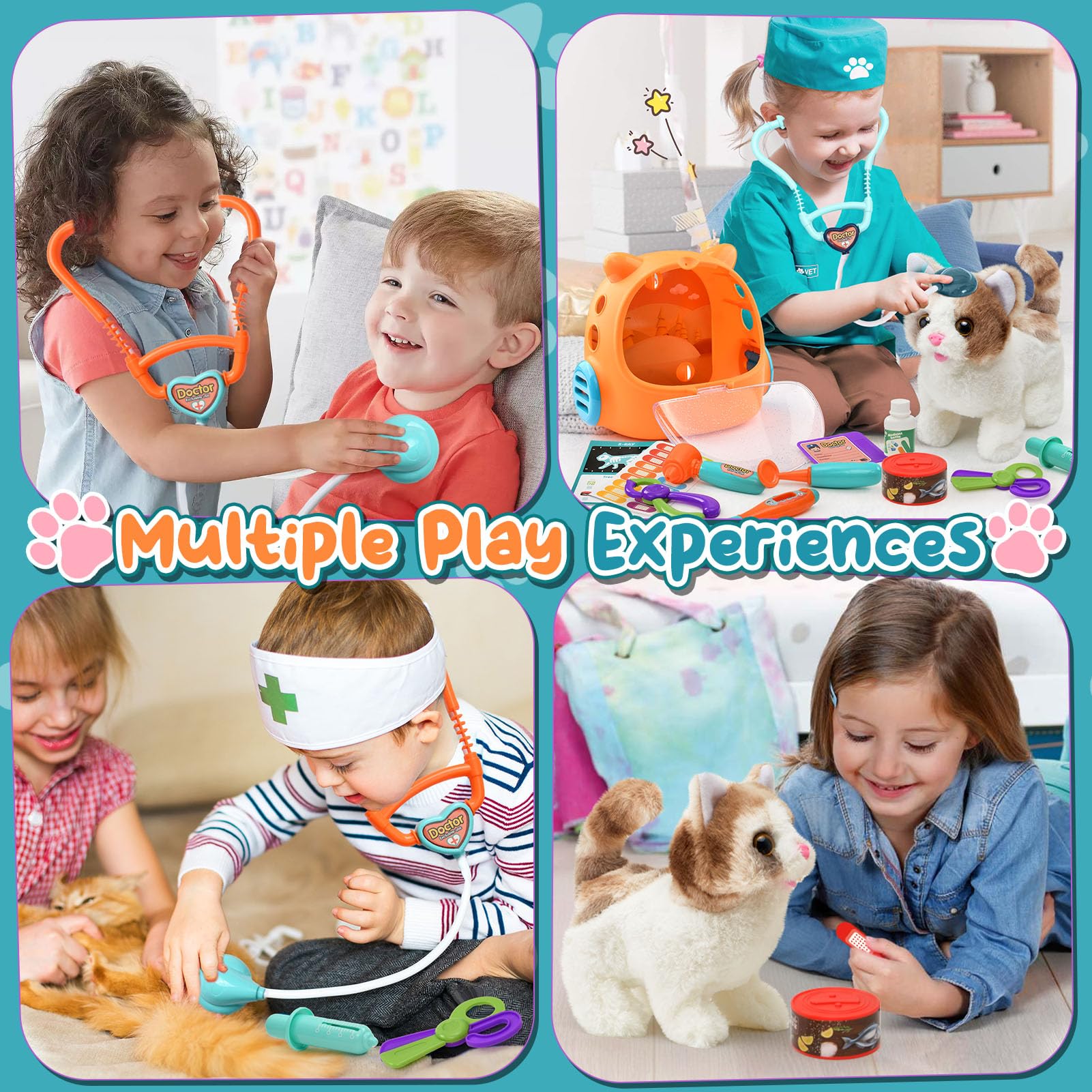 Peluche Chat Interactif Qui Marche Remuer La Queue Kit Medecin Enfant Jeu De Rôle Cadeau Jouet Fille 3-8 Ans