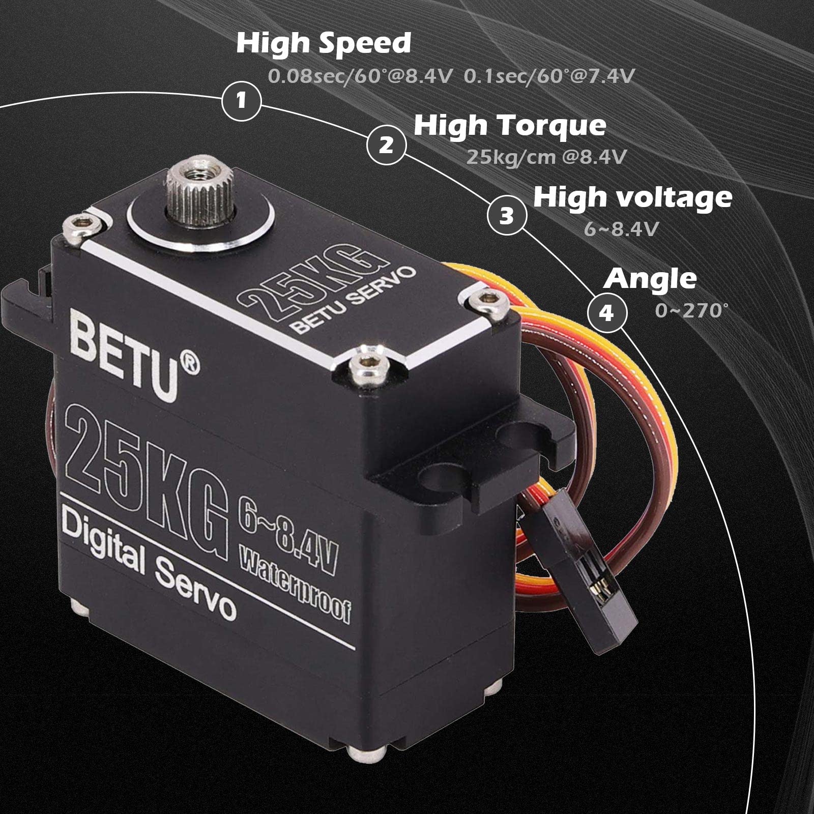BOVAOCEN 25KG Digital Servo – High Torque Waterproof Metal Gear For RC Cars, Trucks, Robots (25T Horn) - View #3