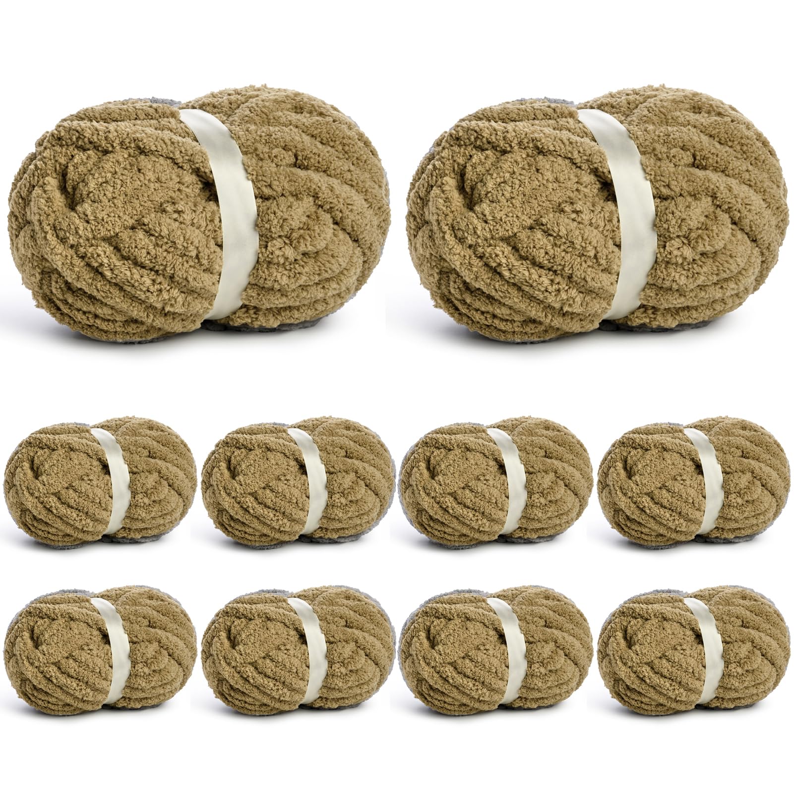10 Pack of Jumbo Chunky Yarn for Hand Knitting,10# Super Bulky-Fluffy Chenille Yarn, 220 yds/70.5 oz Soft Thick Yarn for Crocheting Chunky Knit Throw Blankets.(Khaki)