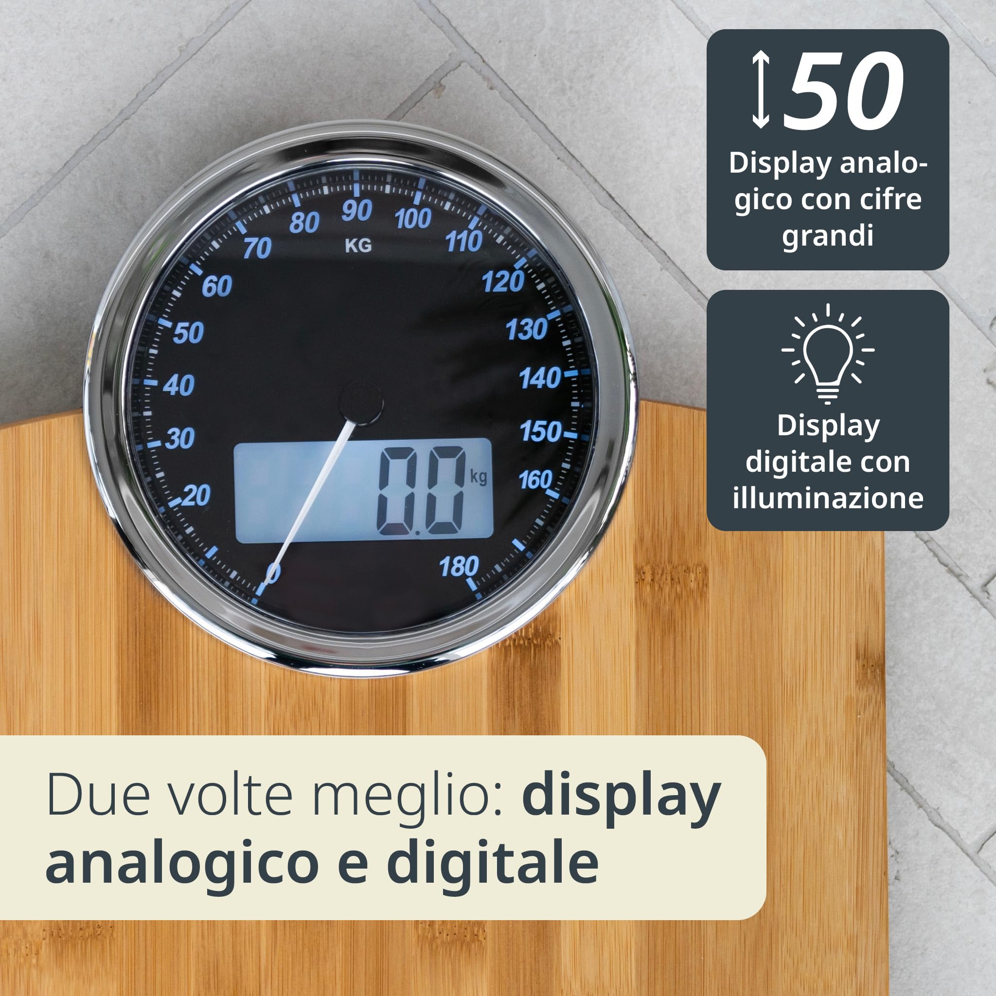 ADE Bilancia pesapersone digitale con display analogico | grande display | risultati molto precisi fino a 180 kg | superficie di pesatura in vero legno di bambù