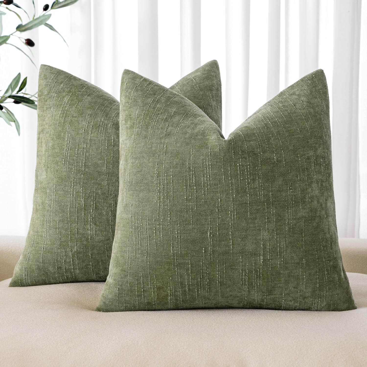 MIULEE Pack of 2 Decorative Throw Pillow Covers Soft Chenille Throw Pillows Solid Textured Cushion Covers for Spring Couch Sofa Bedroom Living Room