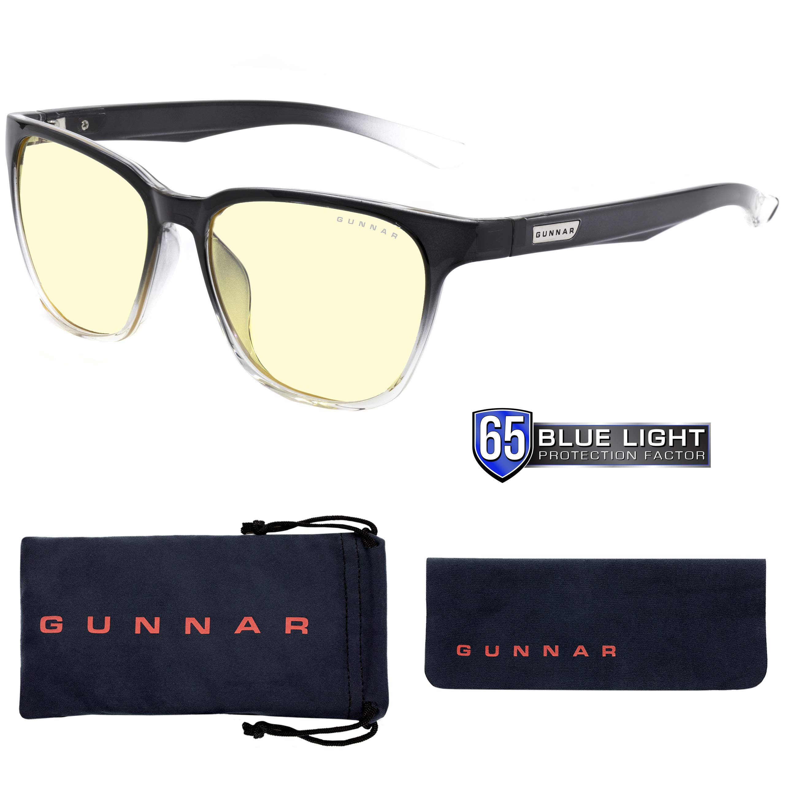 GUNNAR - Gaming and Computer Glasses - Blocks 65% Blue Light - Berkeley, Onyx/Fade, Amber Tint